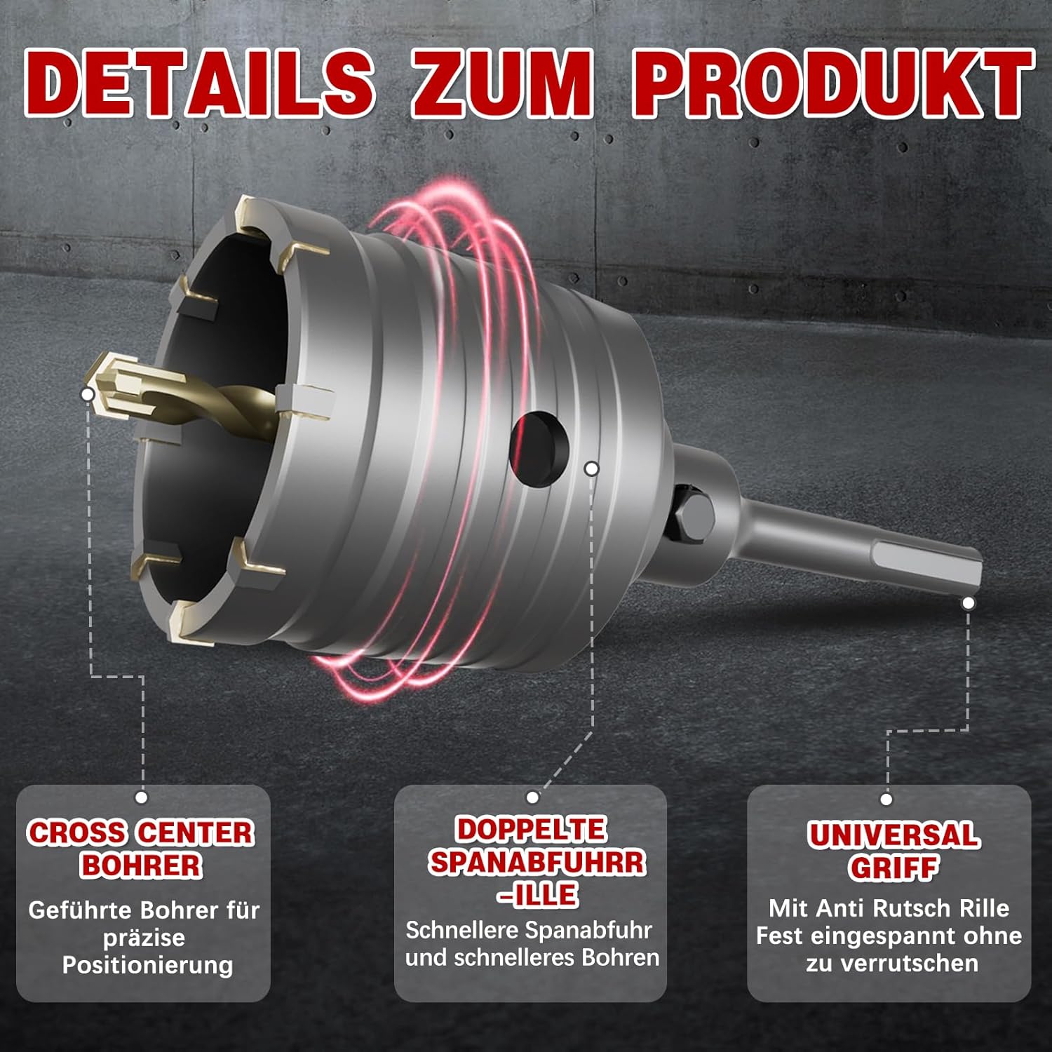 Thumbnail 2 de METOTY 45 mm Bohrkrone mit SDS-Plus Adapter (110 mm) für Dosenbohrungen in Mauerwerk
