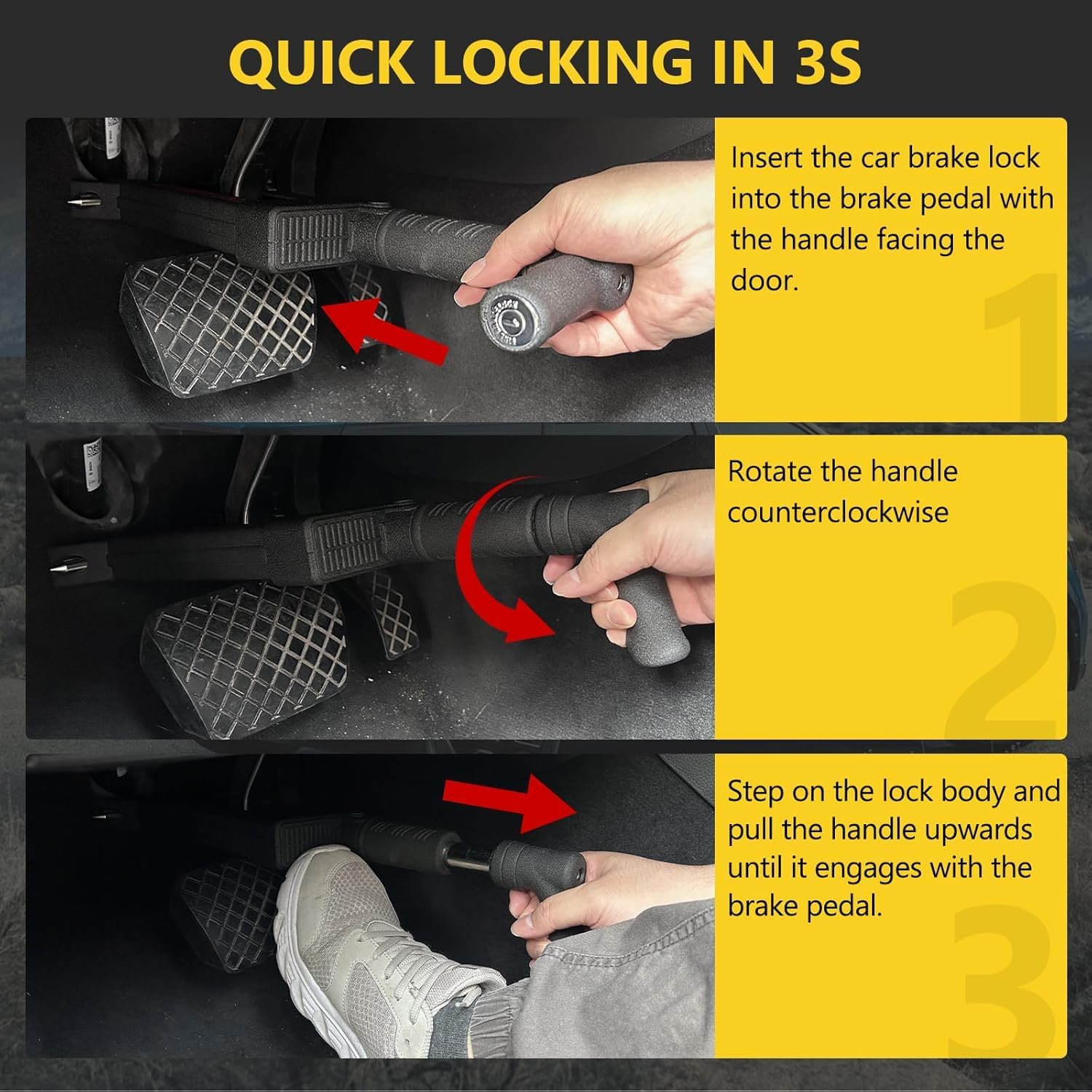Detalle 2 de OPSOOPI Brake Pedal Lock (V15) with Escape Hammer Window Breaker — Universal Anti-Theft Car Device