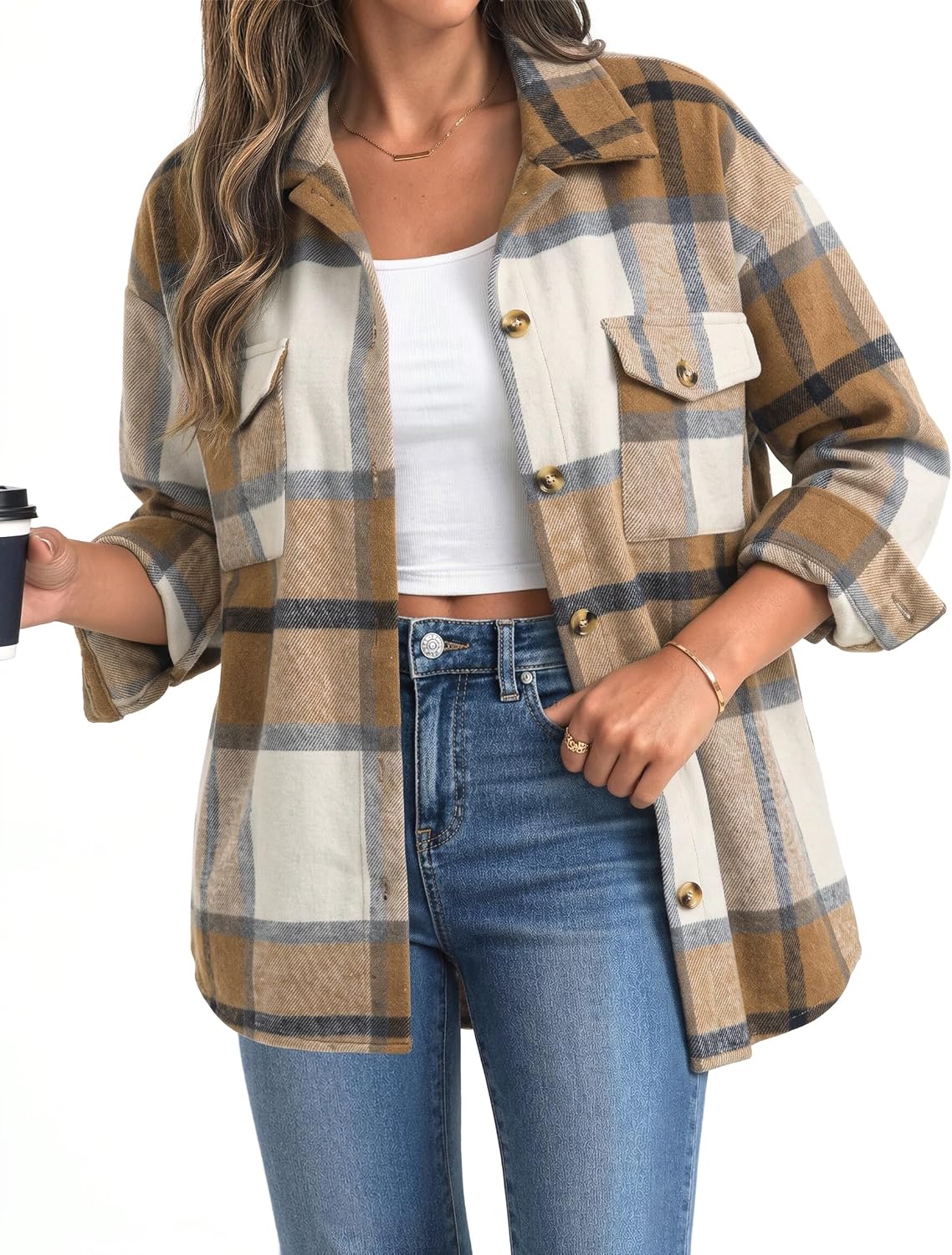Detalle de Zeagoo Women's Flannel Shacket in Polyester