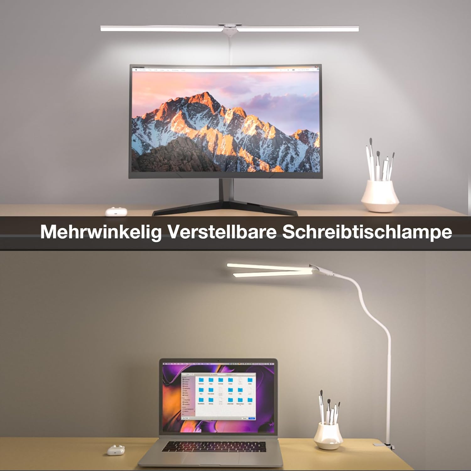 Thumbnail 2 de Hensam Schreibtischlampe LED – vielseitige Büro-Beleuchtung mit Schwanenhals und Doppelkopf-Design