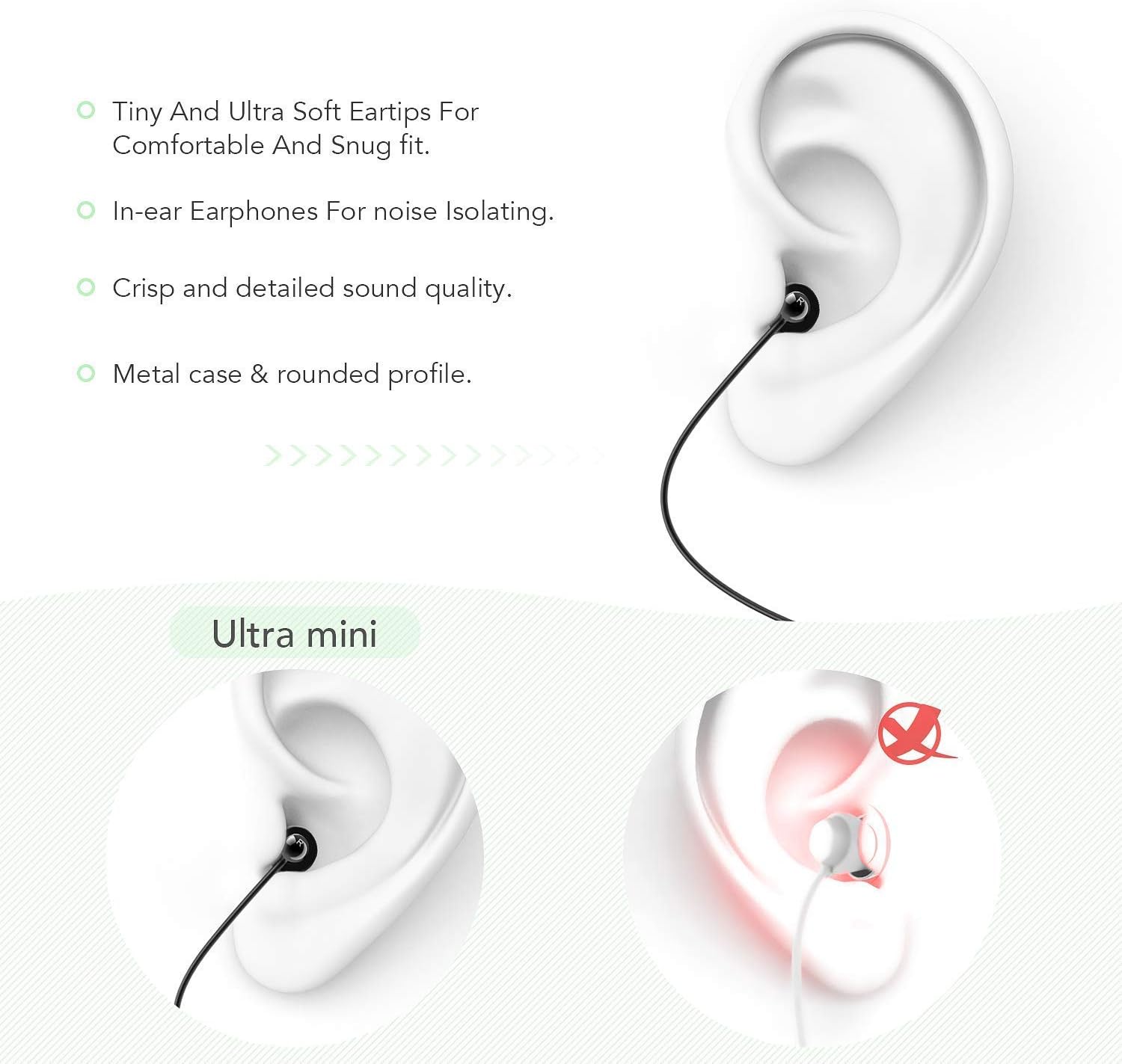 Detalle de AGPTEK Schlafkopfhörer – In-Ear-Kopfhörer mit 3 Paar Ohrstöpsel (S/M/L), 3,5 mm Kabel, ideal zum Schlafen, Reisen und Entspannung
