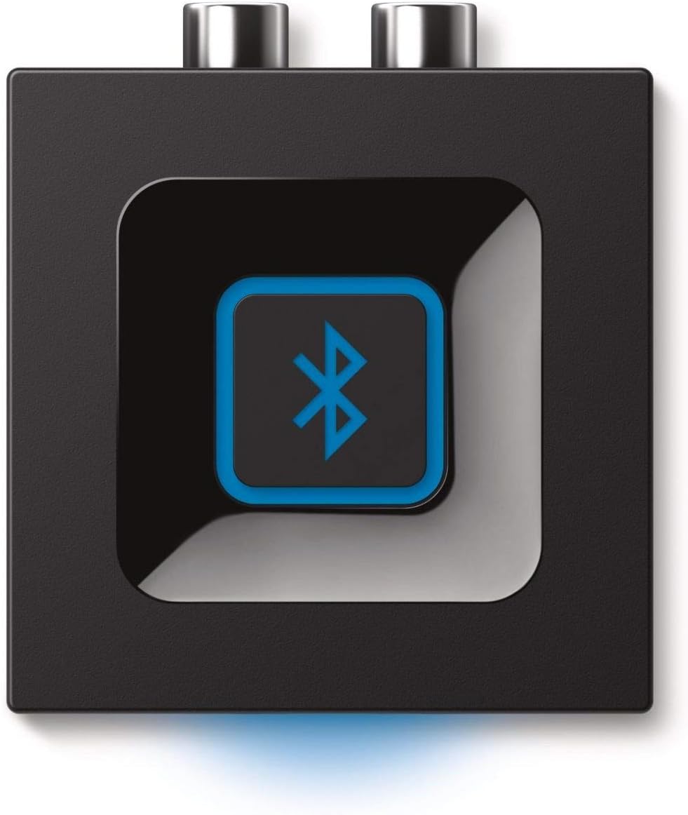 Logitech Wireless Bluetooth Audio Receiver (3.5mm + RCA, one-push pairing) – UK plug, Black/Blue