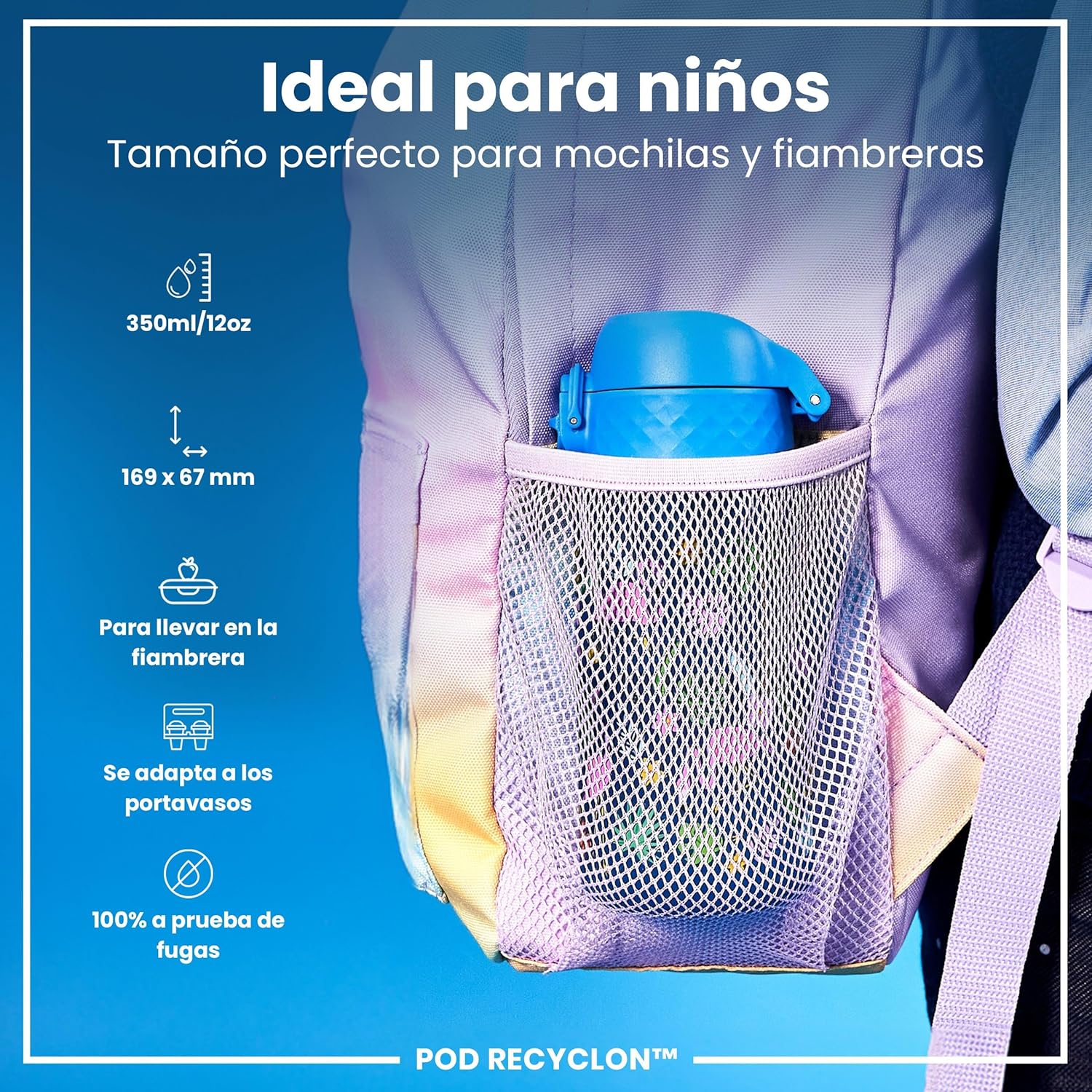 Detalle de ion8 Botella Infantil 350ml 🦩 Sin BPA, Segura y Fácil de Limpiar
