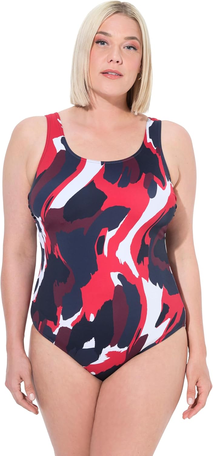 Detalle de Ulla Popken Femme Grandes Tailles Maillot de Bain sans Bonnets Souples, Décolleté Rond et Imprimé Taché