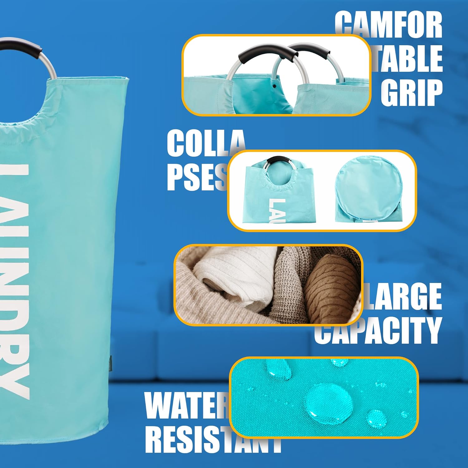 Thumbnail 4 de Caroeas 90L Large Laundry Basket — Waterproof, Foldable with Padded Handles (7 Colours)