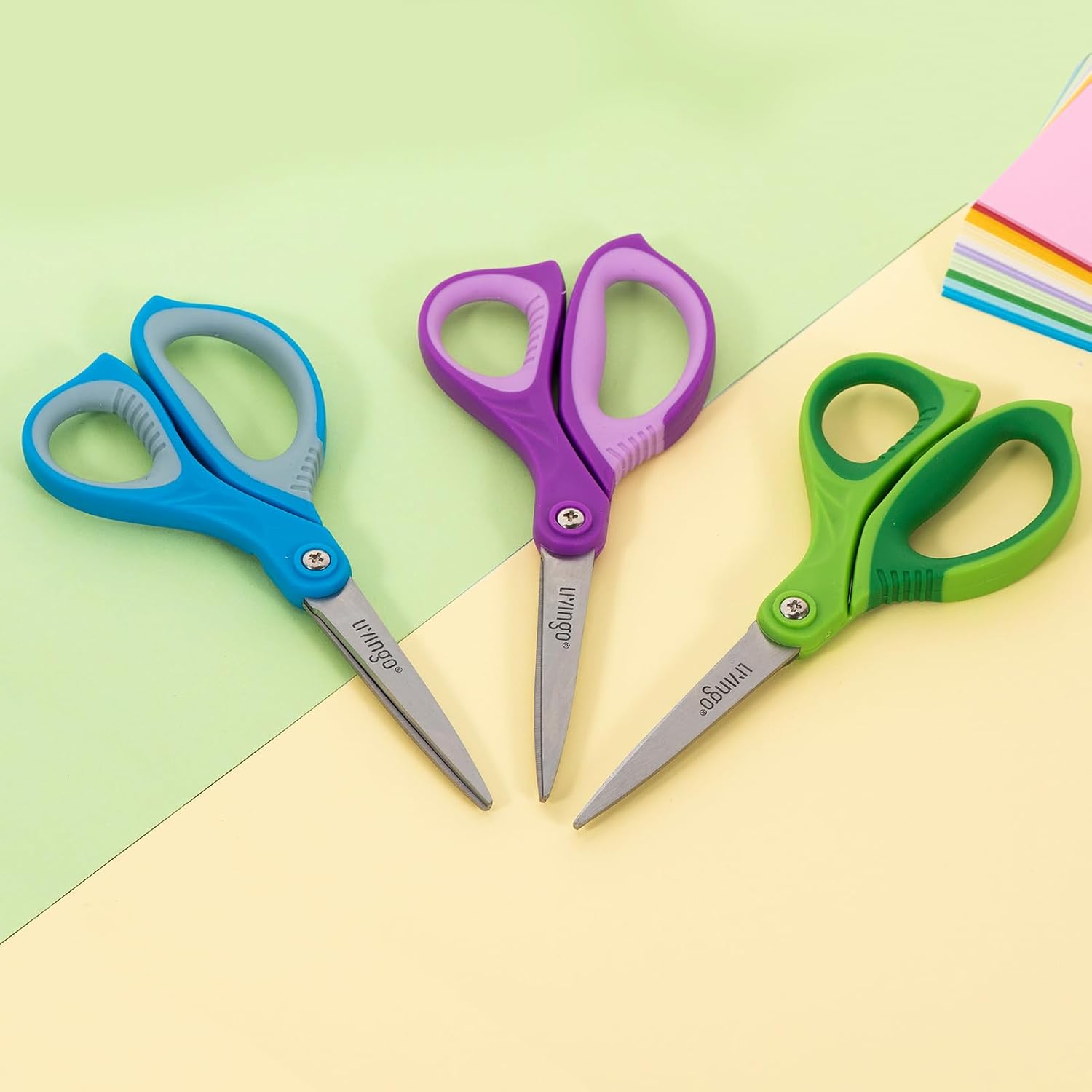 Detalle 2 de LIVINGO Ciseaux scolaires – Lame aigüe et pointe pointue, lot 3, pour élèves et enseignants