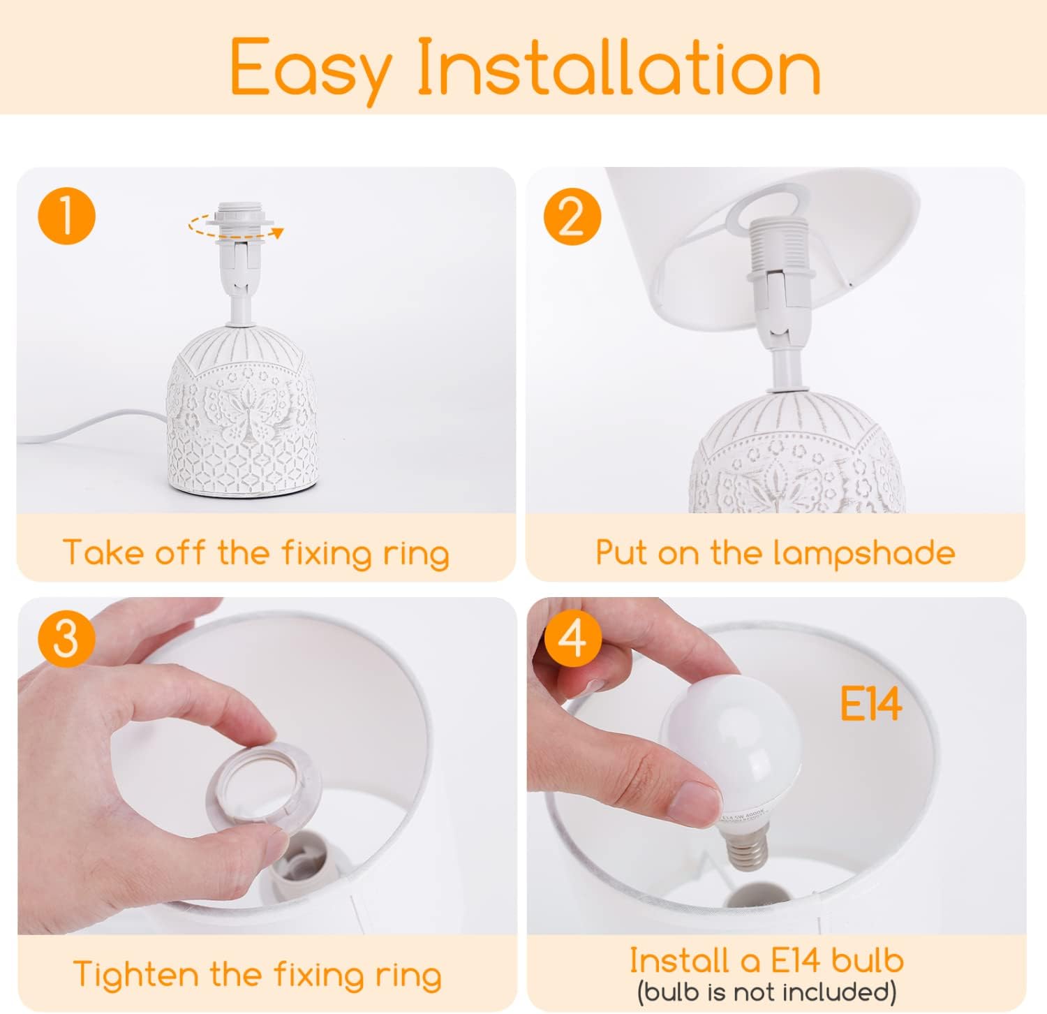 Thumbnail 5 de Aigostar lampada da comodino vintage in ceramica con paralume in stoffa e attacco E14