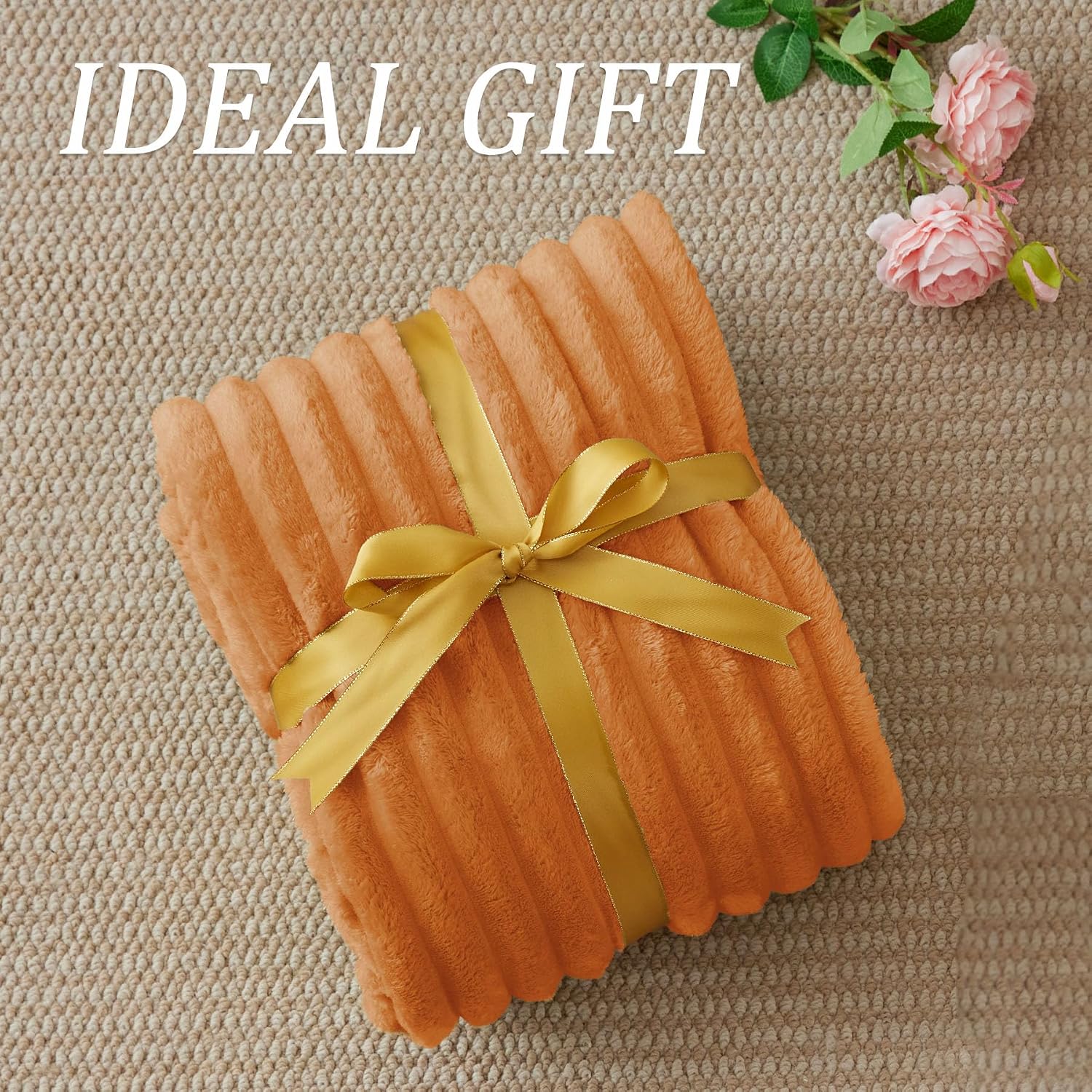 Thumbnail 6 de BEDELITE Fall Throw Blanket for Couch – 300GSM Soft, Warm Fluffy Fleece, 50"x60", Burnt Orange Striped