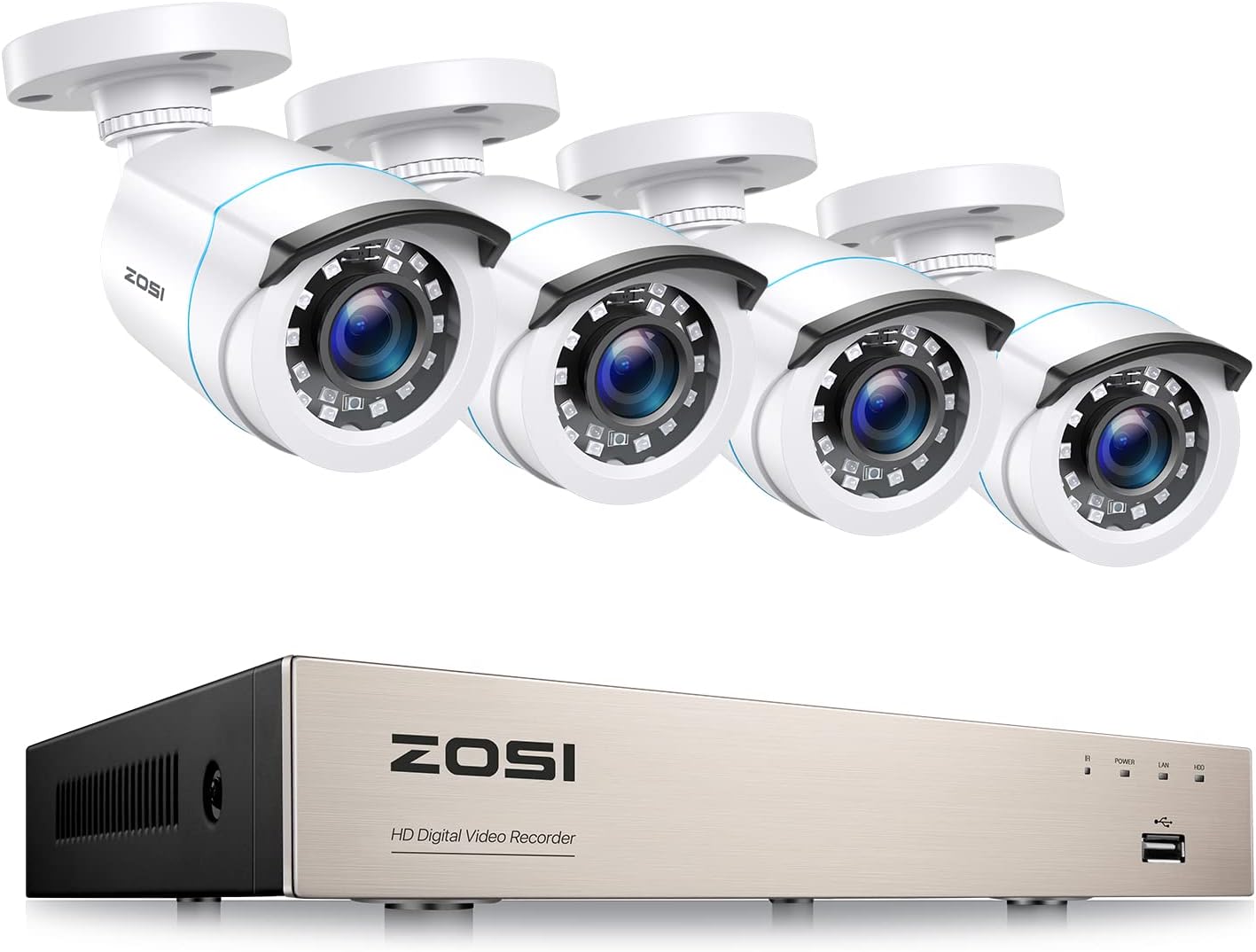Detalle de Kit videosorveglianza ZOSI 1080p 8CH con 4 telecamere esterne IP66 e DVR H.265+