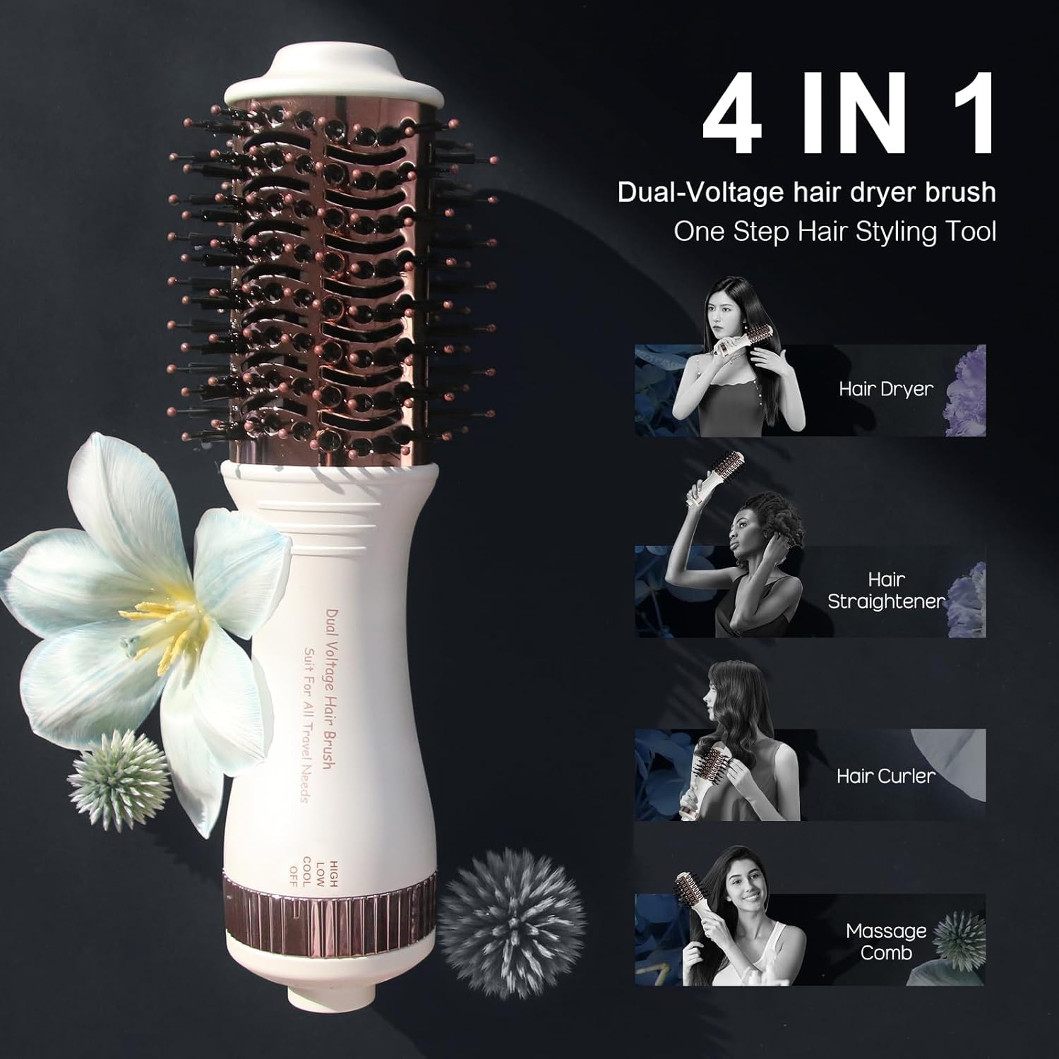 Thumbnail 3 de Travel Dual Voltage Hair Dryer Brush 4-in-1 Portable Mini Hot Air Styler (110/240V US/EU/UK Plug)