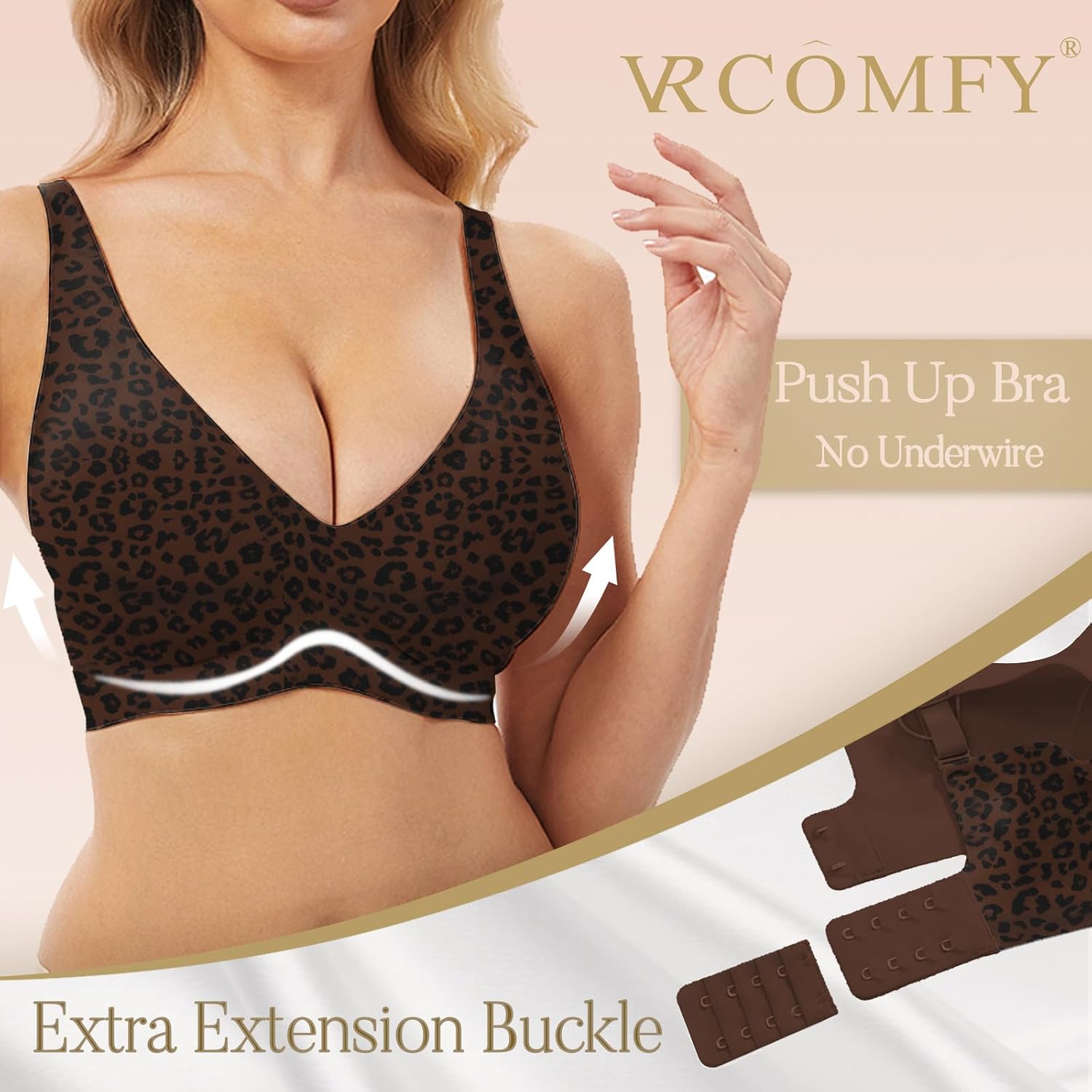 Detalle 2 de VRCOMFY Jelly Plunge Wireless Bra, Seamless Deep-V Push-Up Design