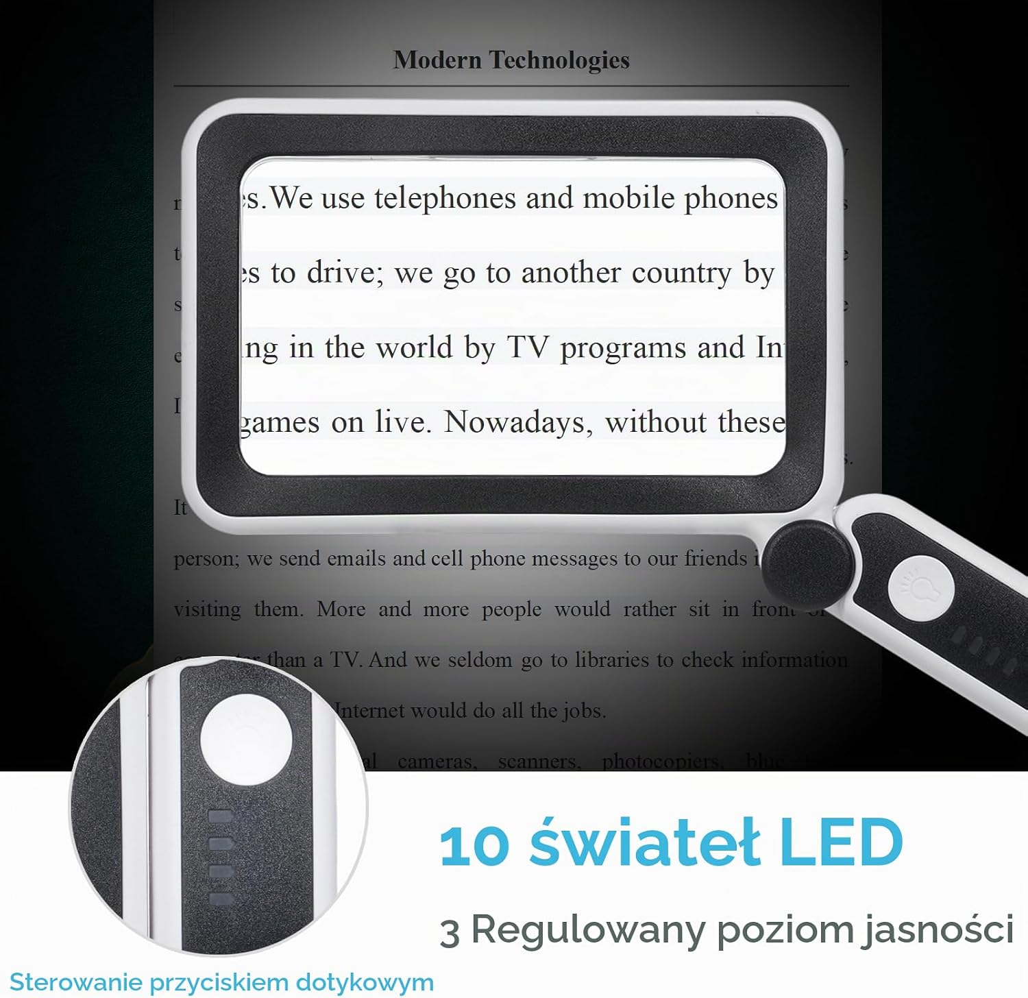 Detalle de Sonew 4× lupa ręczna LED do czytania, składana, z 3 poziomami jasności