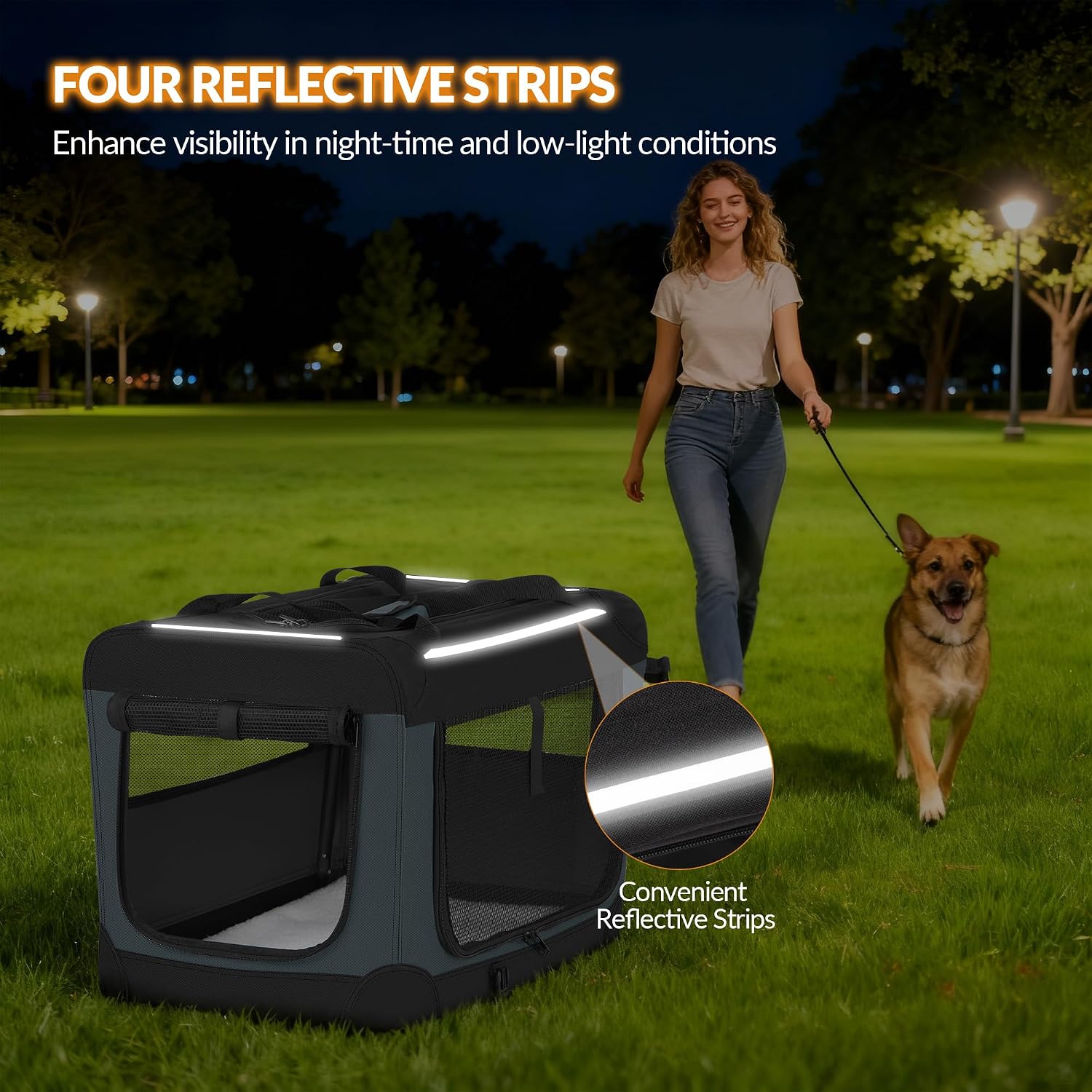 Detalle 2 de Fobyfurny Hundebox Faltbar FPDT001OG1 – Tragbare Transportbox aus 600D Oxford-Gewebe, 60 x 42 x 42 cm