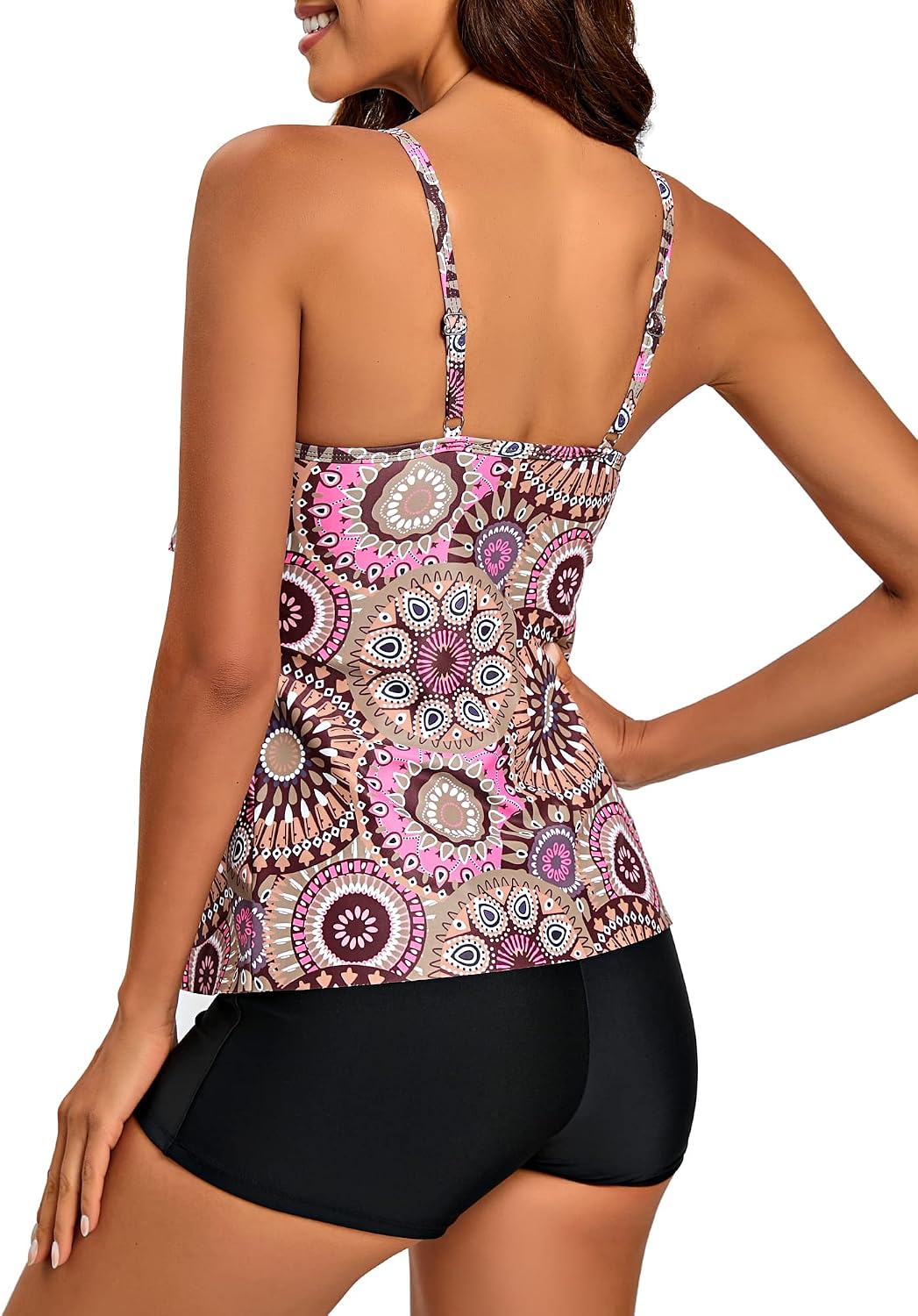 Thumbnail 3 de FLYILY Maillot de Bain 2 Pièces Femme Tankini avec Volants et Short de Garçon — Imprimé, Grande Taille