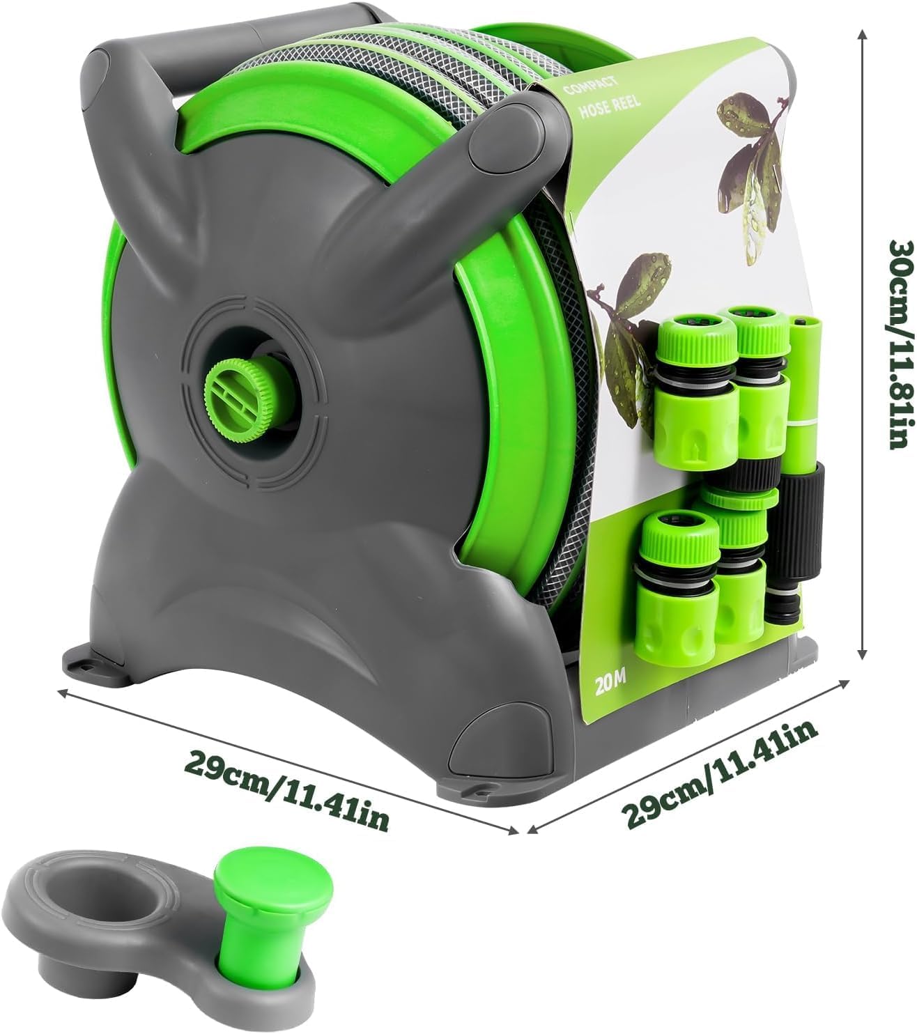 Detalle 2 de Garden Hose Reel 20M (Ø 15 mm): Flexible Rewindable System with 7-Function Nozzle, Wall Mount or Free Standing