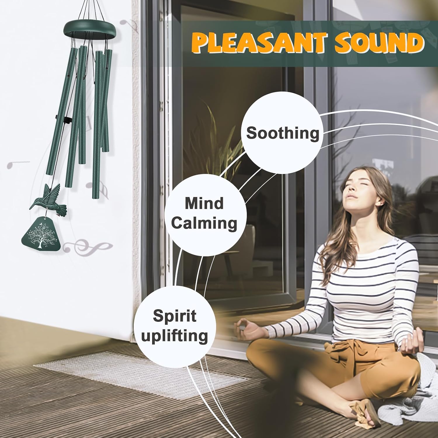 Detalle 2 de Synhonty 1 Memorial Wind Chimes with Deep Tones and Hummingbird Design