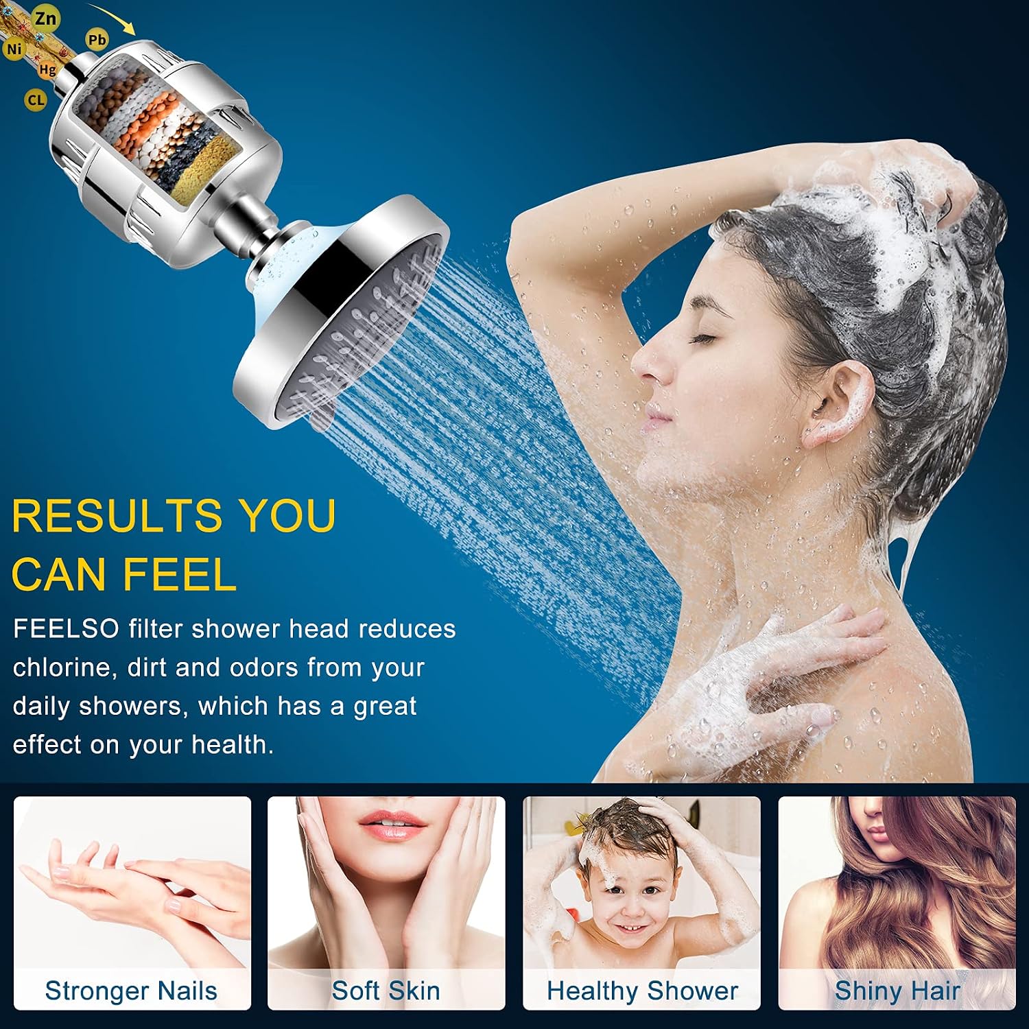 Detalle de FEELSO Filtered Shower Head, 5 Spray Modes