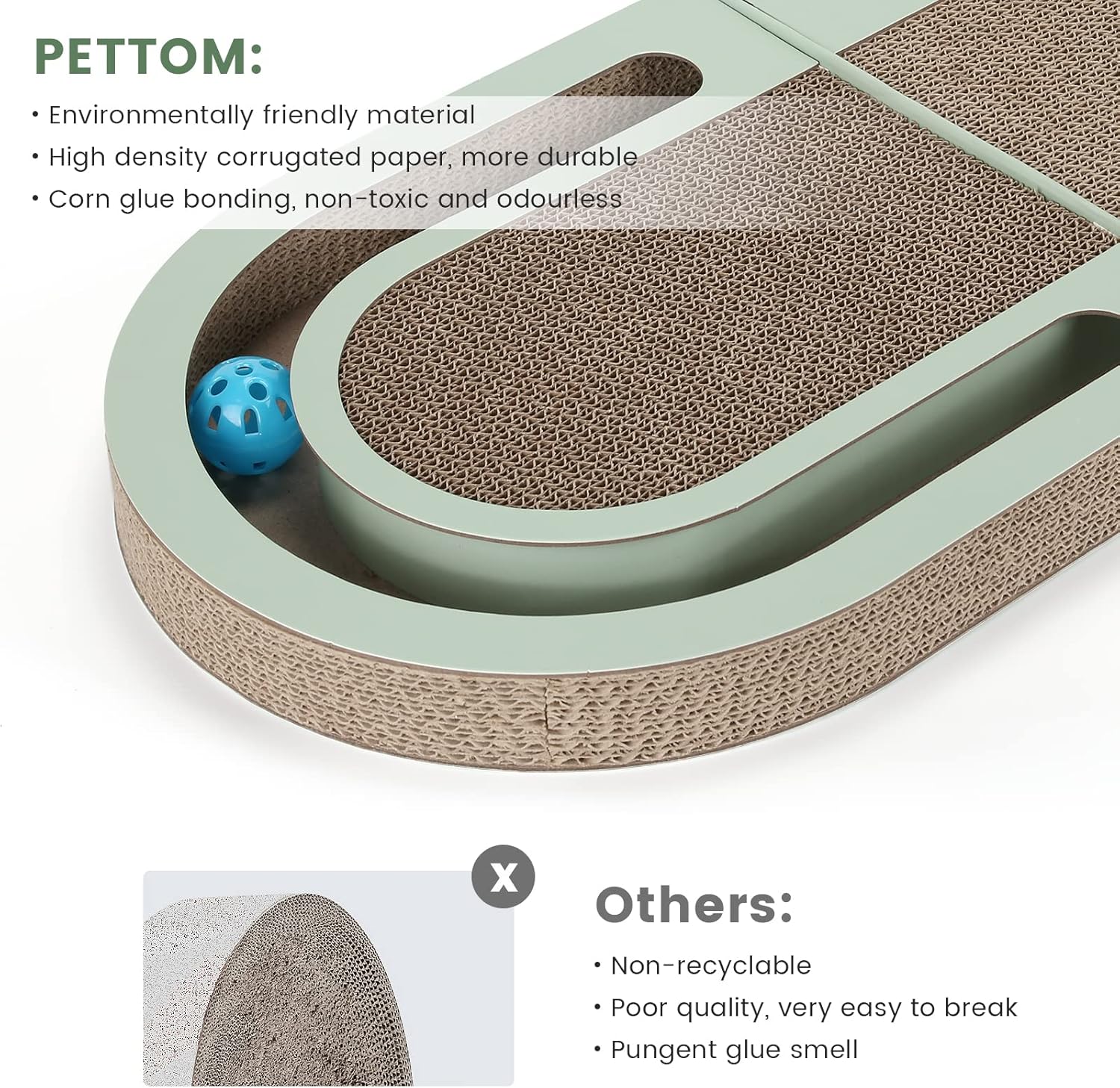 Thumbnail 1 de PETTOM Kratzbrett für Katzen mit Trackball (66 × 30 cm) – doppelseitige Kratzpappe, faltbar