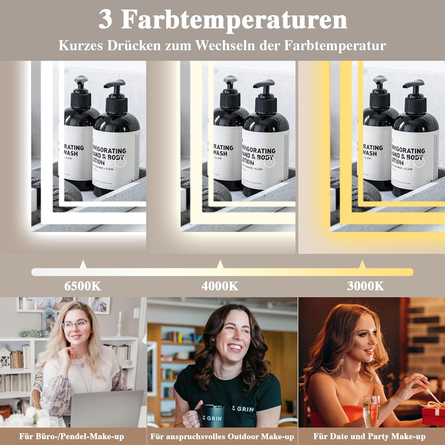 Detalle de Badspiegel mit Beleuchtung 50x70cm – LED Spiegel inkl. Antibeschlag, Touch & Dimmbarkeit
