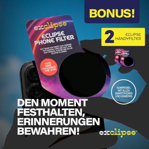 Detalle de exclipse Sonnenfinsternisbrille 5er-Pack mit Handy-Filter – ISO 12312-2, CE & UKCA zertifiziert