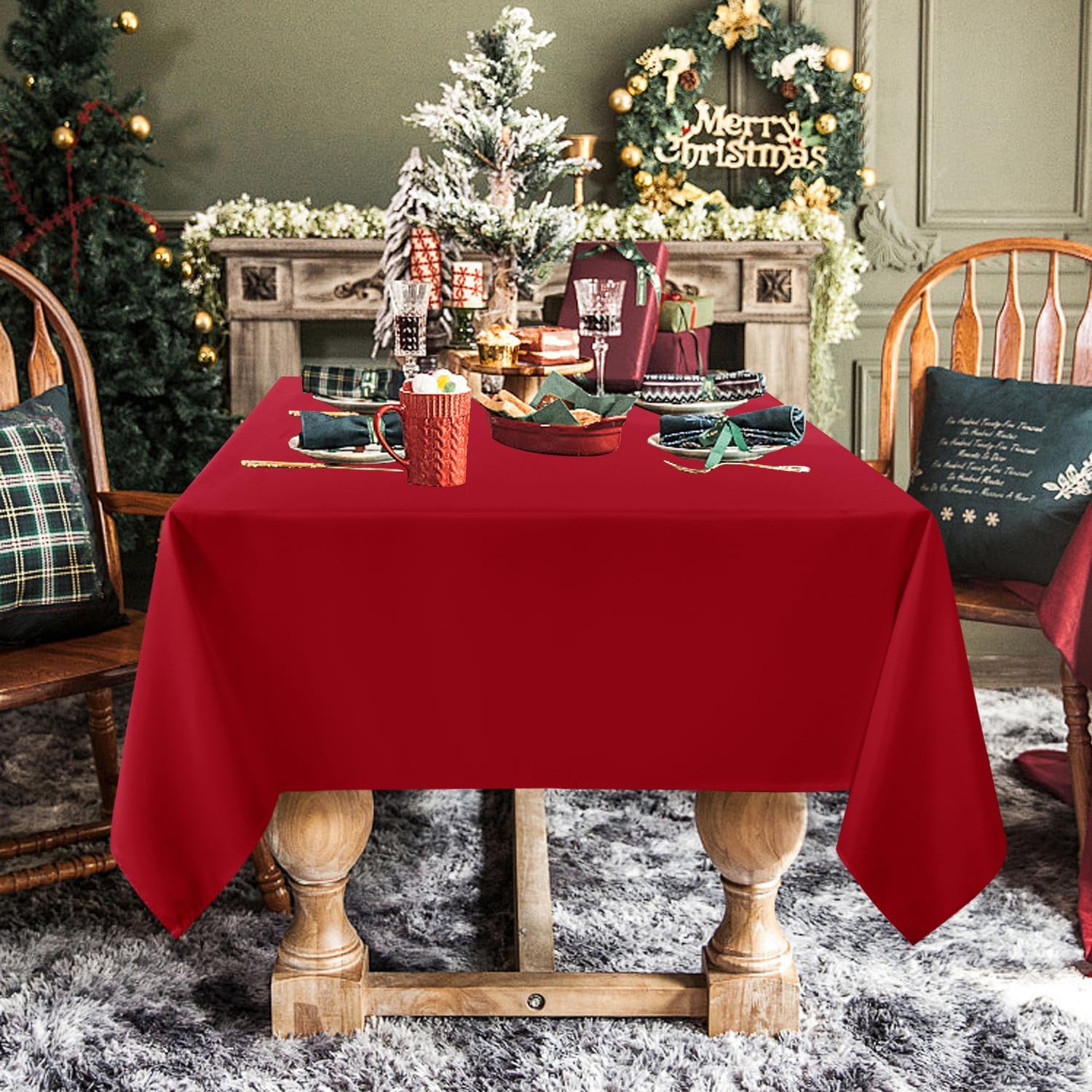 Detalle de sancua Rectangle Tablecloth (60 x 84 Inch) — Stain & Wrinkle Resistant Washable Polyester Table Cover, Red
