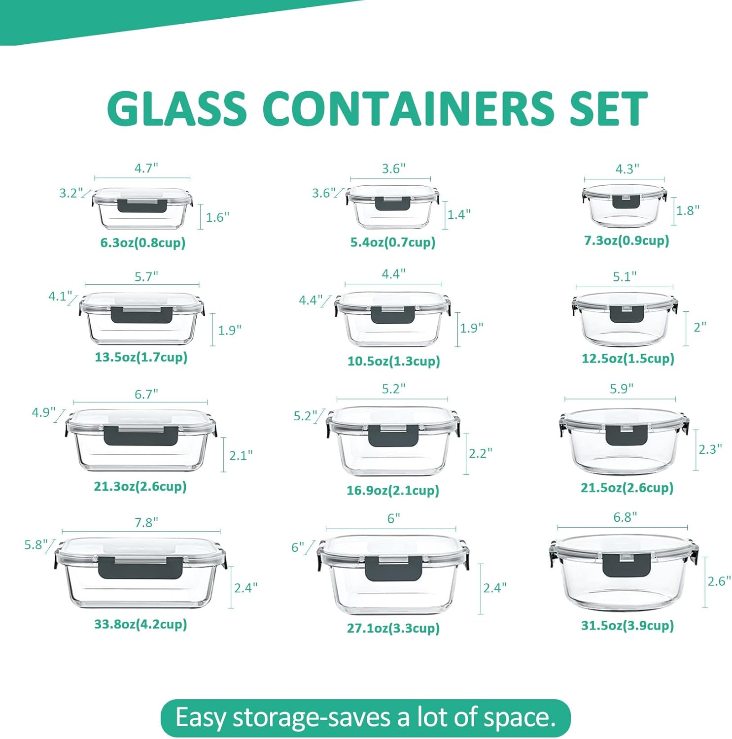 Detalle 2 de KOMUEE 24-Piece Glass Food Storage Set ๐ฝ
