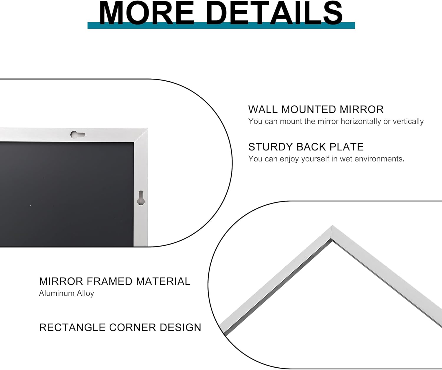 Thumbnail 6 de DESBING 30" x 30" Bathroom Mirror (Silver Metal Frame, Tempered Glass) — Wall-Mount Rectangle Corner Mirror