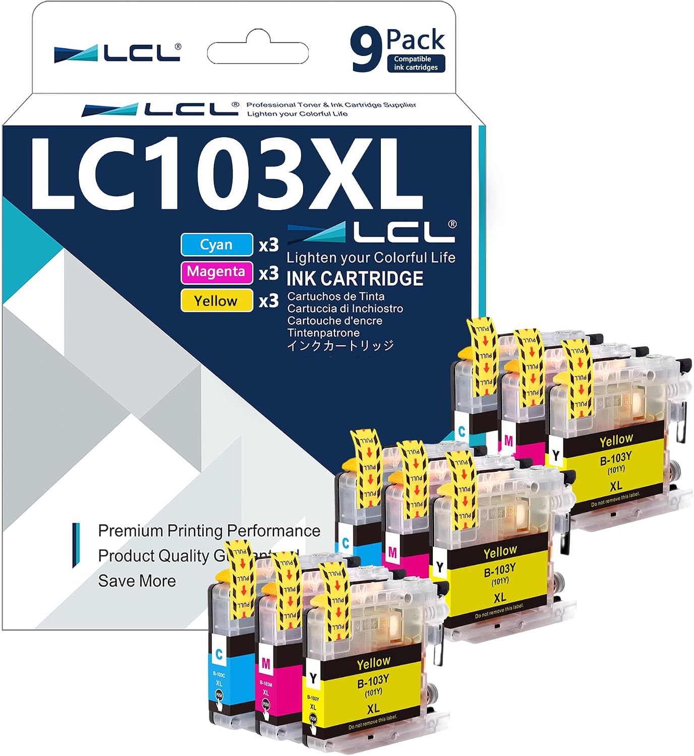 Detalle de LCL LCLGMCABRLC103/3C3M3Y LC103 Ink Cartridge Set, 9-Pack, Cyan, Magenta & Yellow