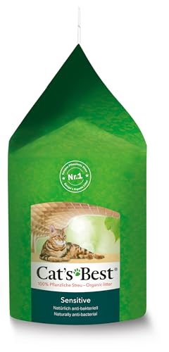 Detalle de Cat's Best Sensitive: 100 % pflanzliche Katzenstreu, fest klumpend und antibakteriell aus veredelten Aktiv-Holzfasern