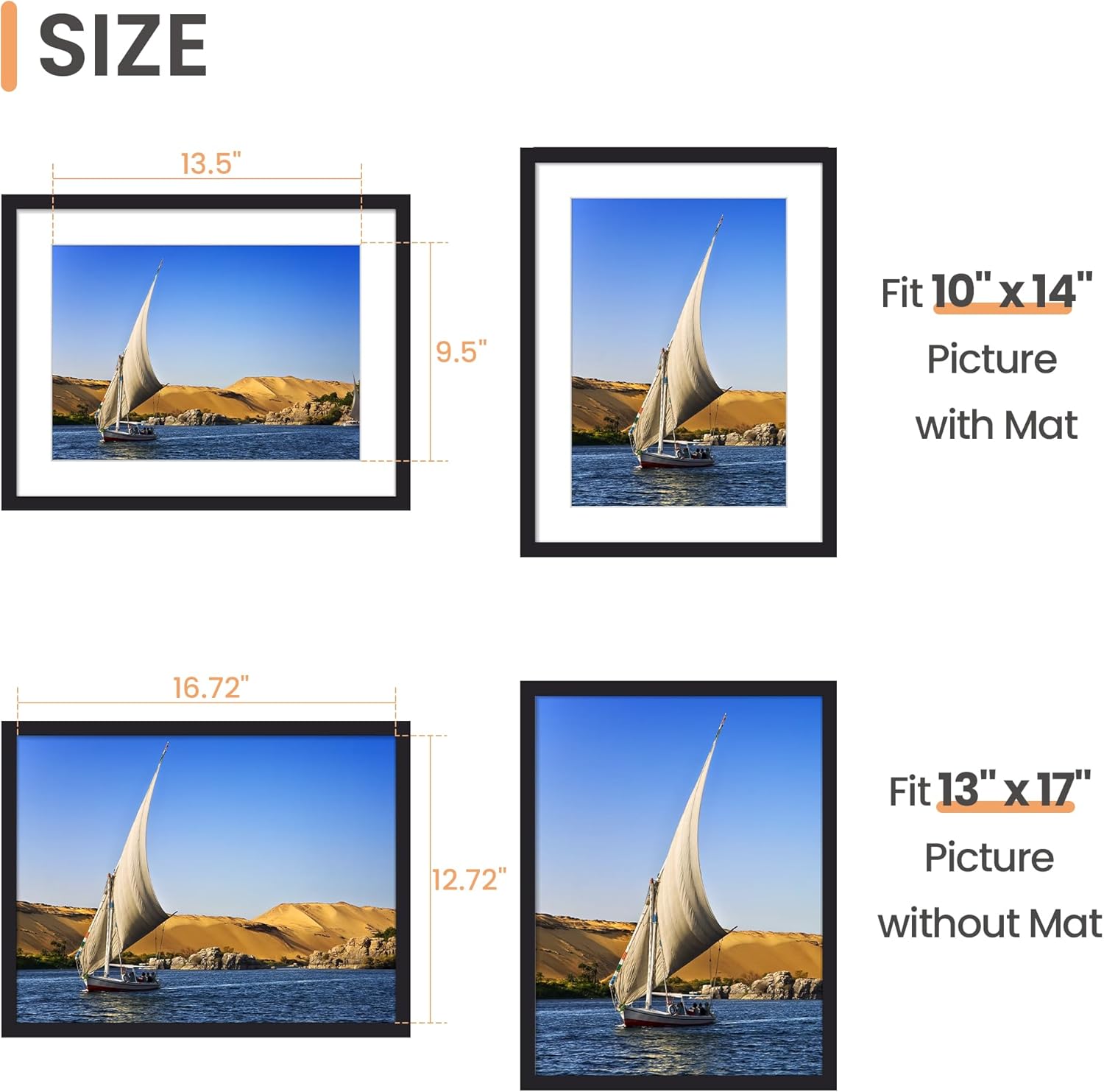Detalle de upsimples 13x17 Inch Picture Frame with 10x14 Mat or 13x17 Without Mat — Black