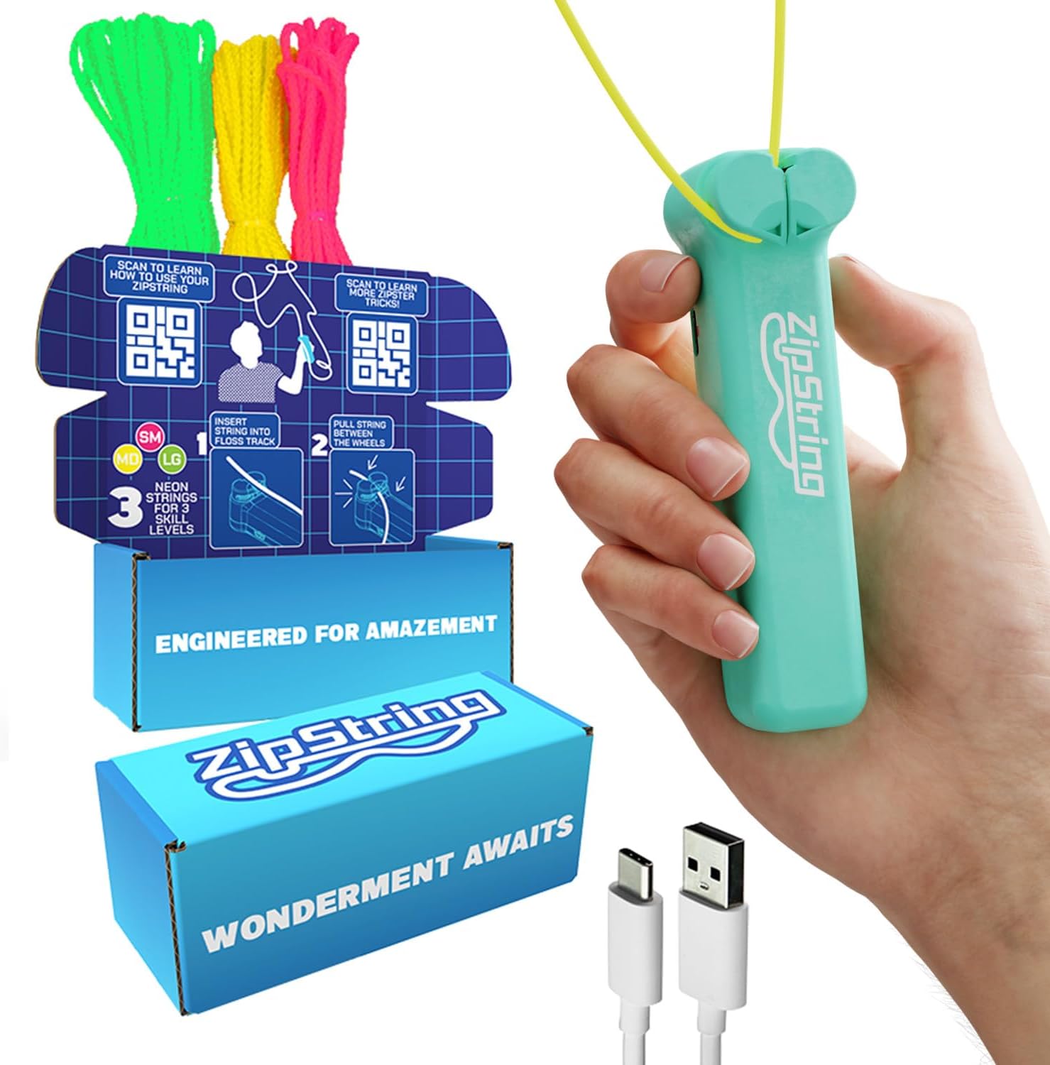 ZipString Original Classic Rope Launcher Toy (Aqua) — Rope Loop Flying Tricks for Kids & Adults