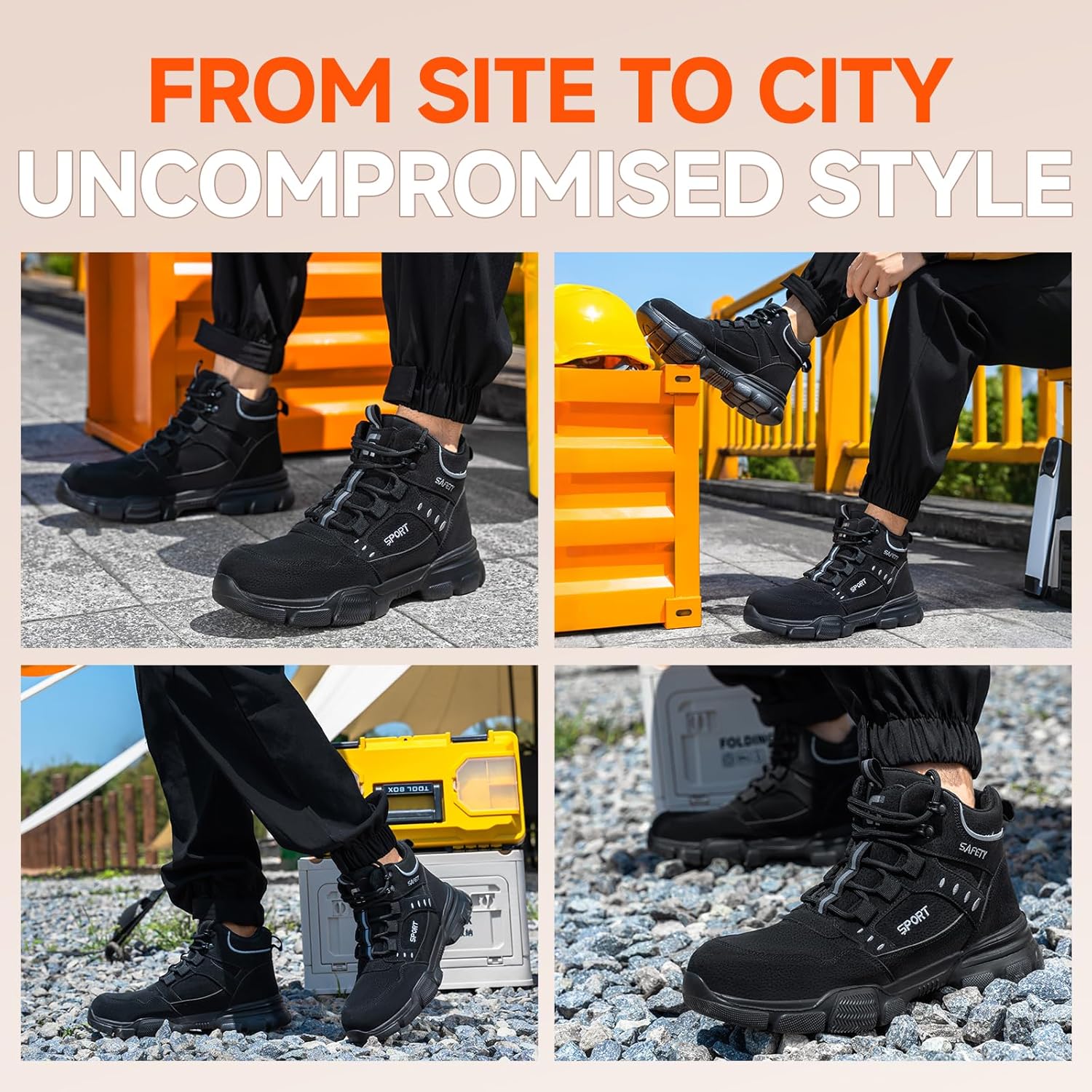 Detalle 2 de GUYISA PRO steel toe cap safety boots with Kevlar midsole – lightweight puncture-resistant work footwear