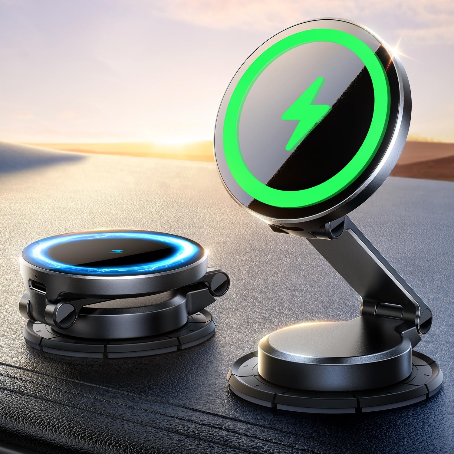 Detalle de JOYROOM MagSafe Autohalterung mit Ladefunktion (Vollmetall & faltbar) bis 15W – magnetische Wireless Charger fürs Armaturenbrett