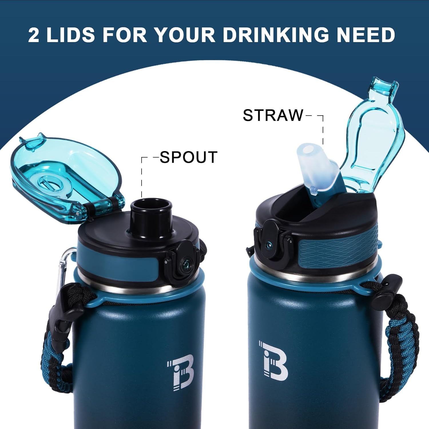 Thumbnail 1 de TOPBADE Edelstahl Trinkflasche Sport mit zwei Deckeln, 700 ml – BPA-frei, auslaufsicher, Paracord-Griff