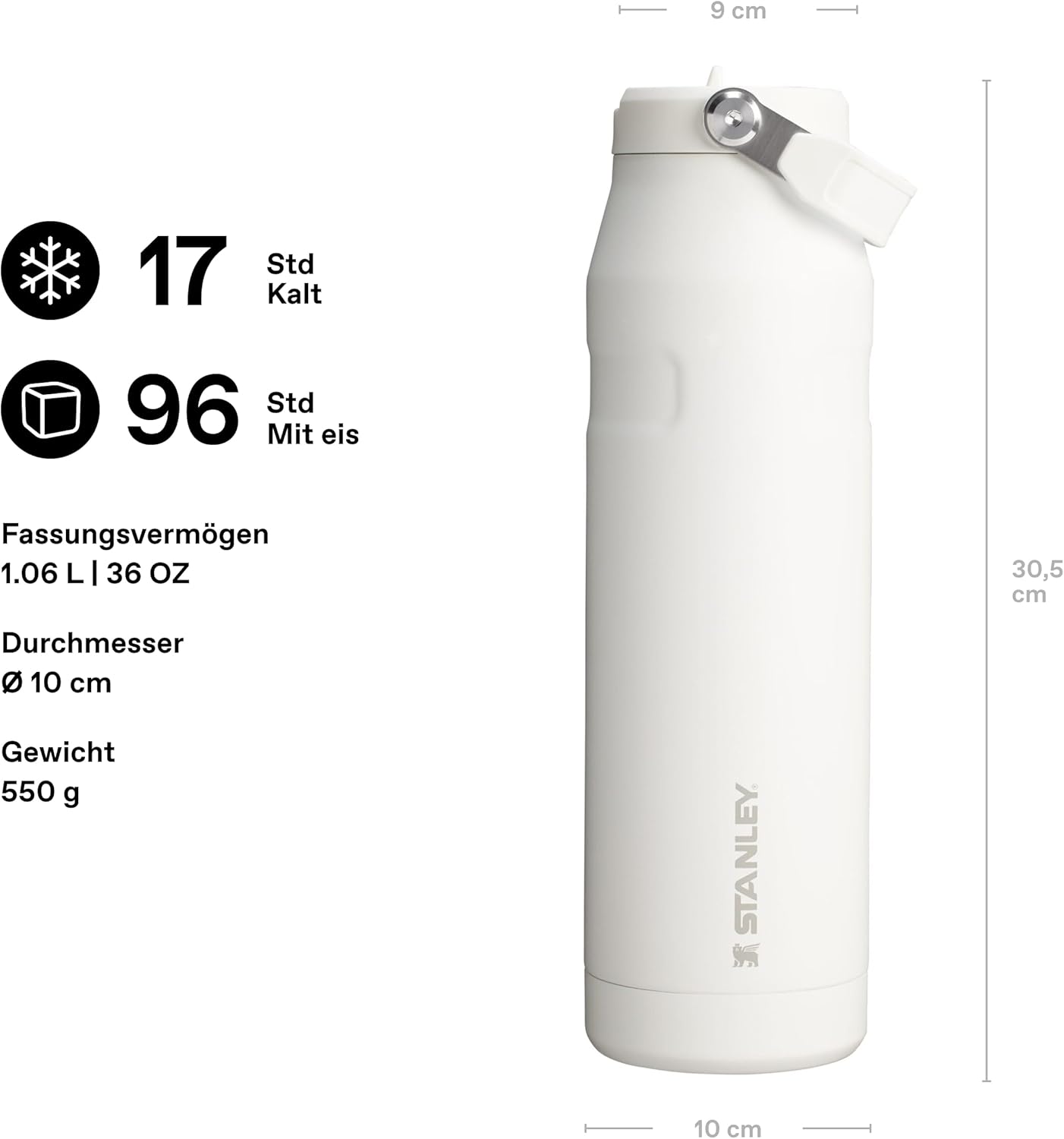 Detalle de Stanley 1913 Flip Straw Trinkflasche 1.06L – auslaufsicher, spülmaschinenfest und eisgekühlte Getränke bis zu 4 Tage