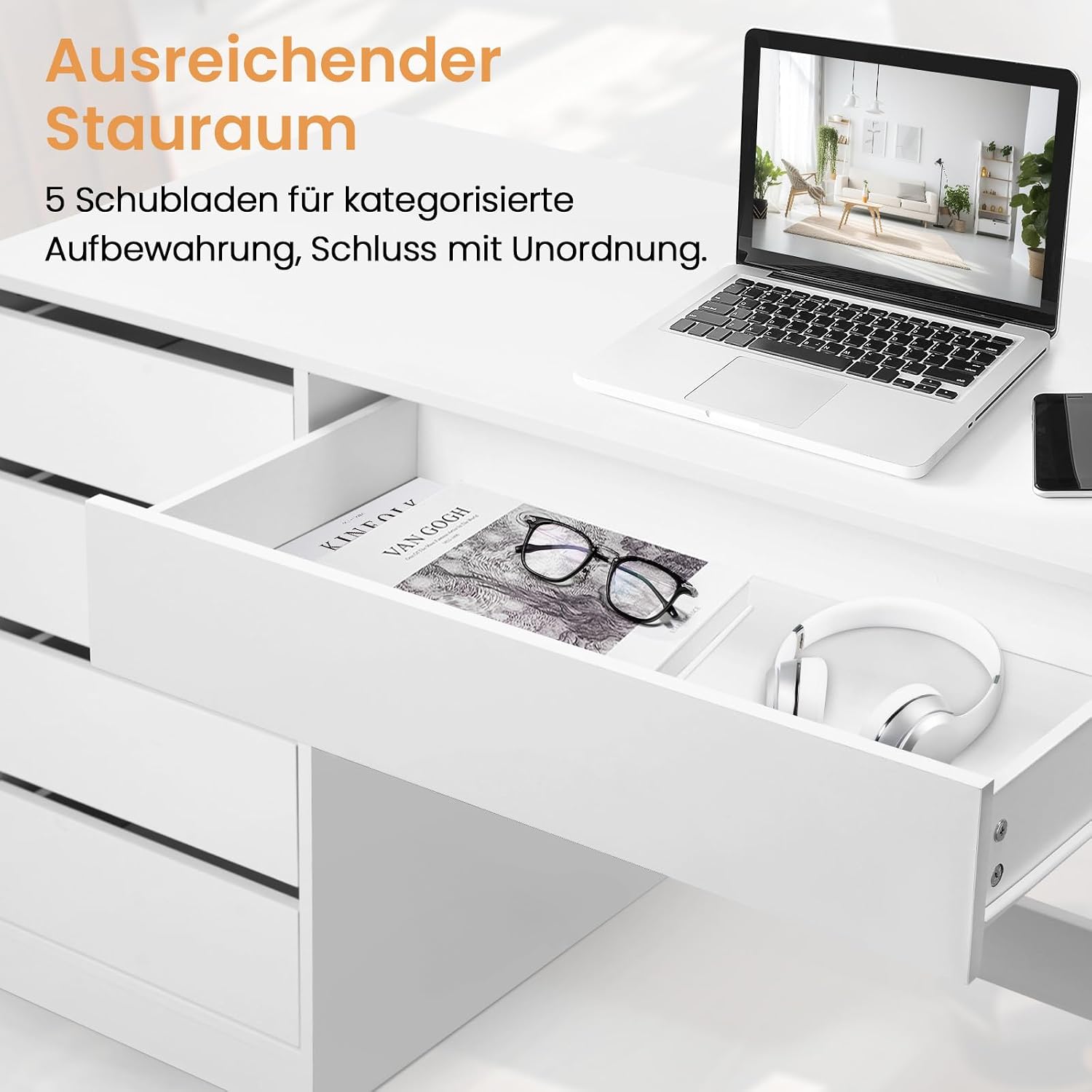 Detalle 2 de eSituro Schminktisch 120x55x75 cm mit 5 Schubladen