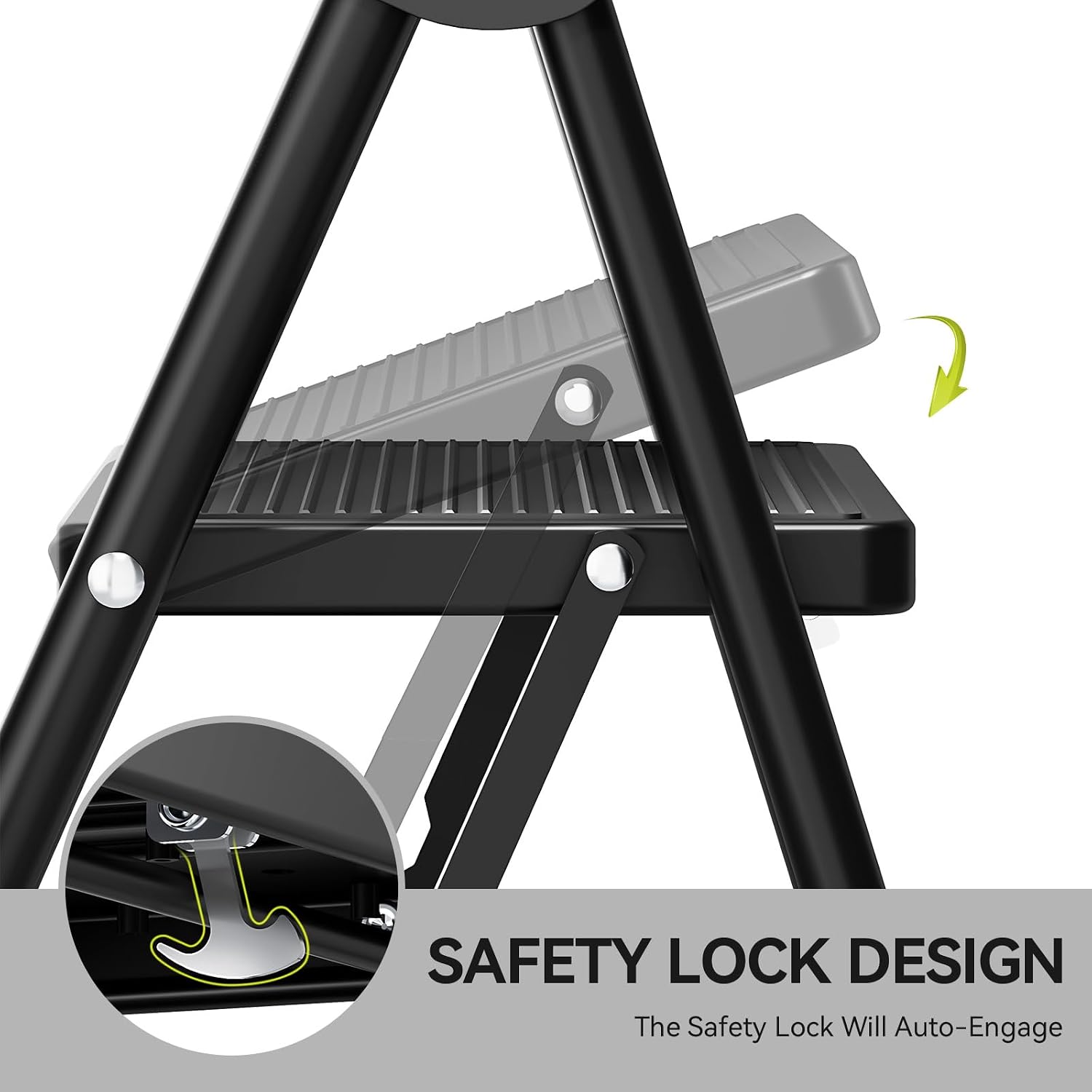 Detalle de KINGRACK 3 Step Folding Ladder – Sturdy, Lightweight Steel Stool with Non-Slip Pedals
