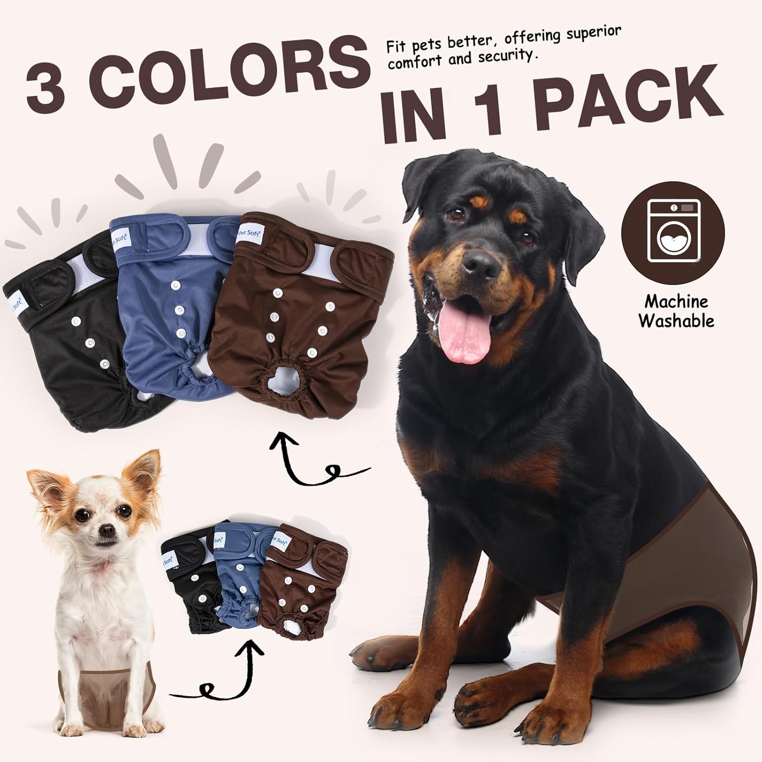 Thumbnail 1 de Pet Soft Dog Nappies Female (3 Pack) Large – Washable, Leak-proof Dog Period Pants