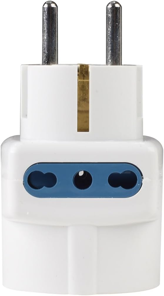 Detalle de Adattatore Multiprese da Viaggio: 2 prese bipasso 10/16A + 1 universale, compatibile Schuko e 16A 2P+T