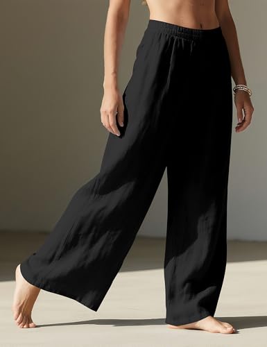 Detalle de Rapbin Womens Linen Trousers Wide Leg Casual Summer Pants – Black