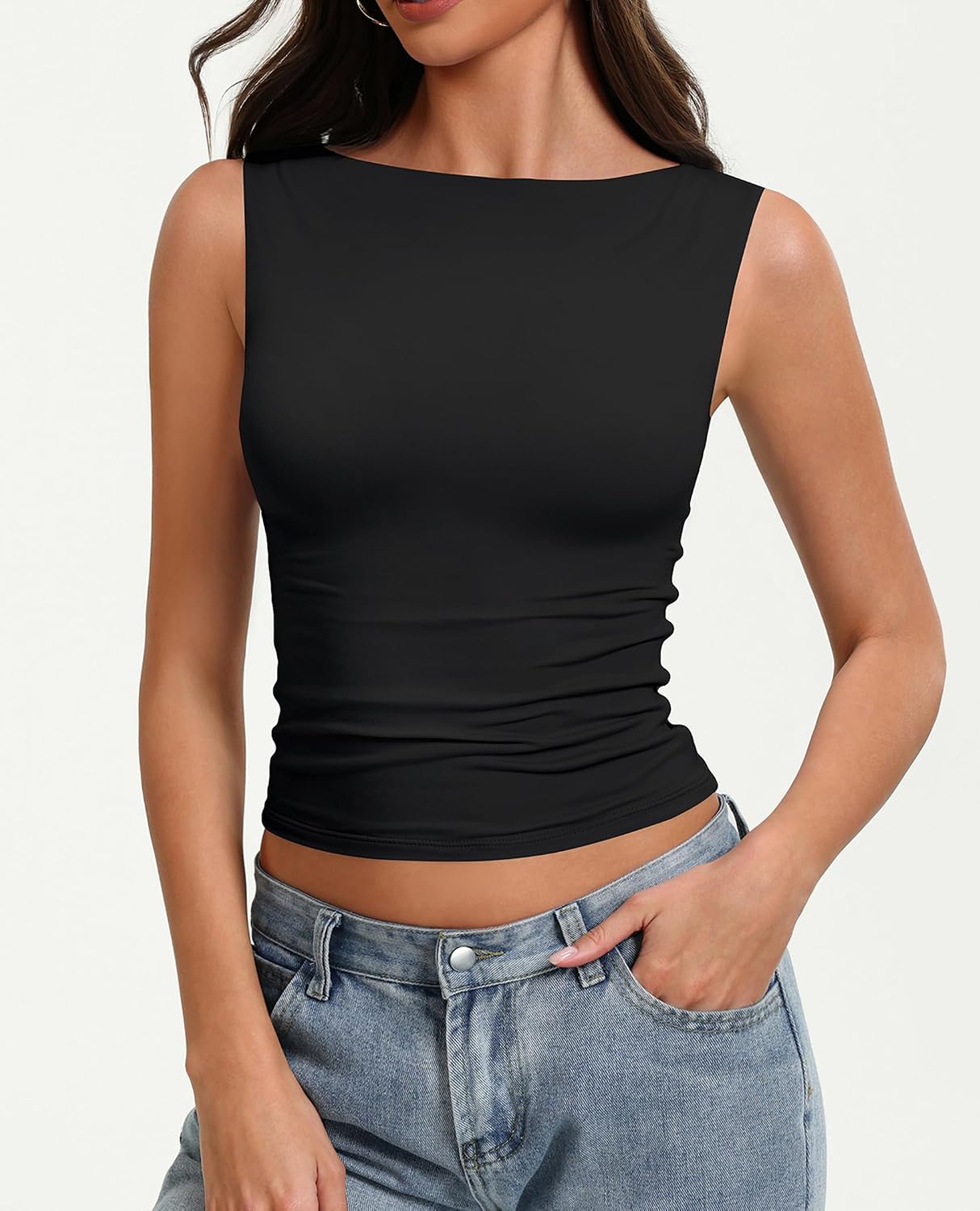 Detalle de Avidlove Boat Neck Tank Top for Women, Double-Lined and Fitted