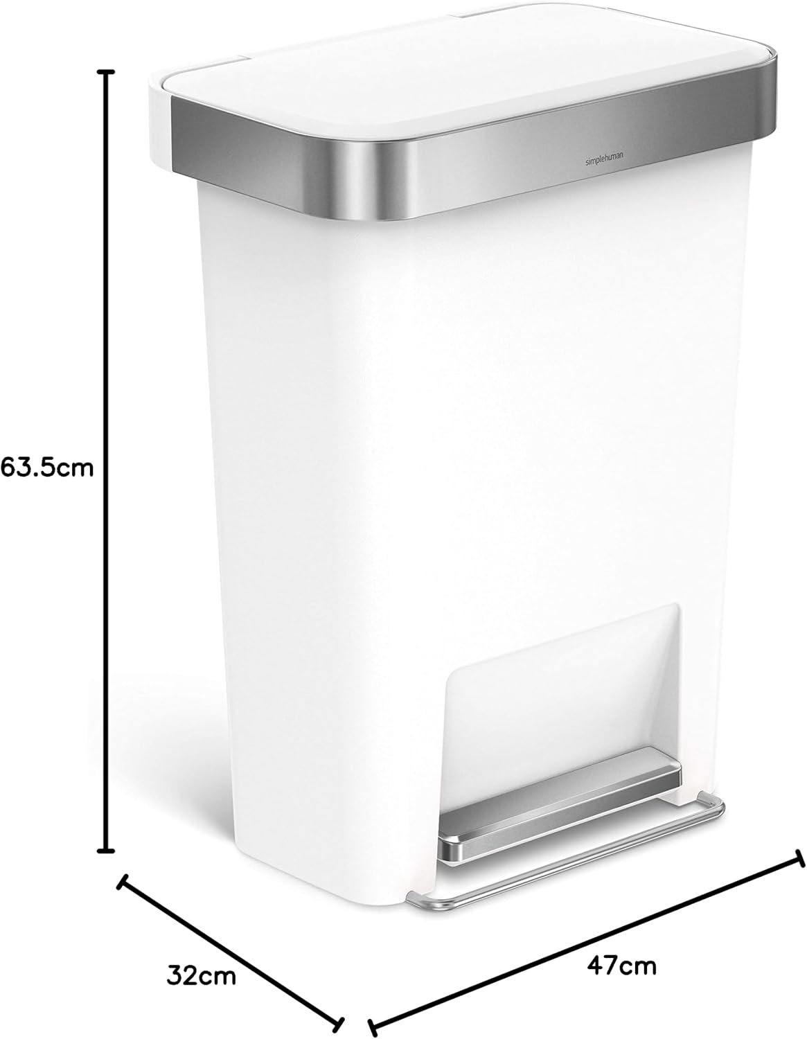 Detalle de simplehuman CW1387CB – biały prostokątny kosz pedałowy 45 l z kieszenią na wkłady