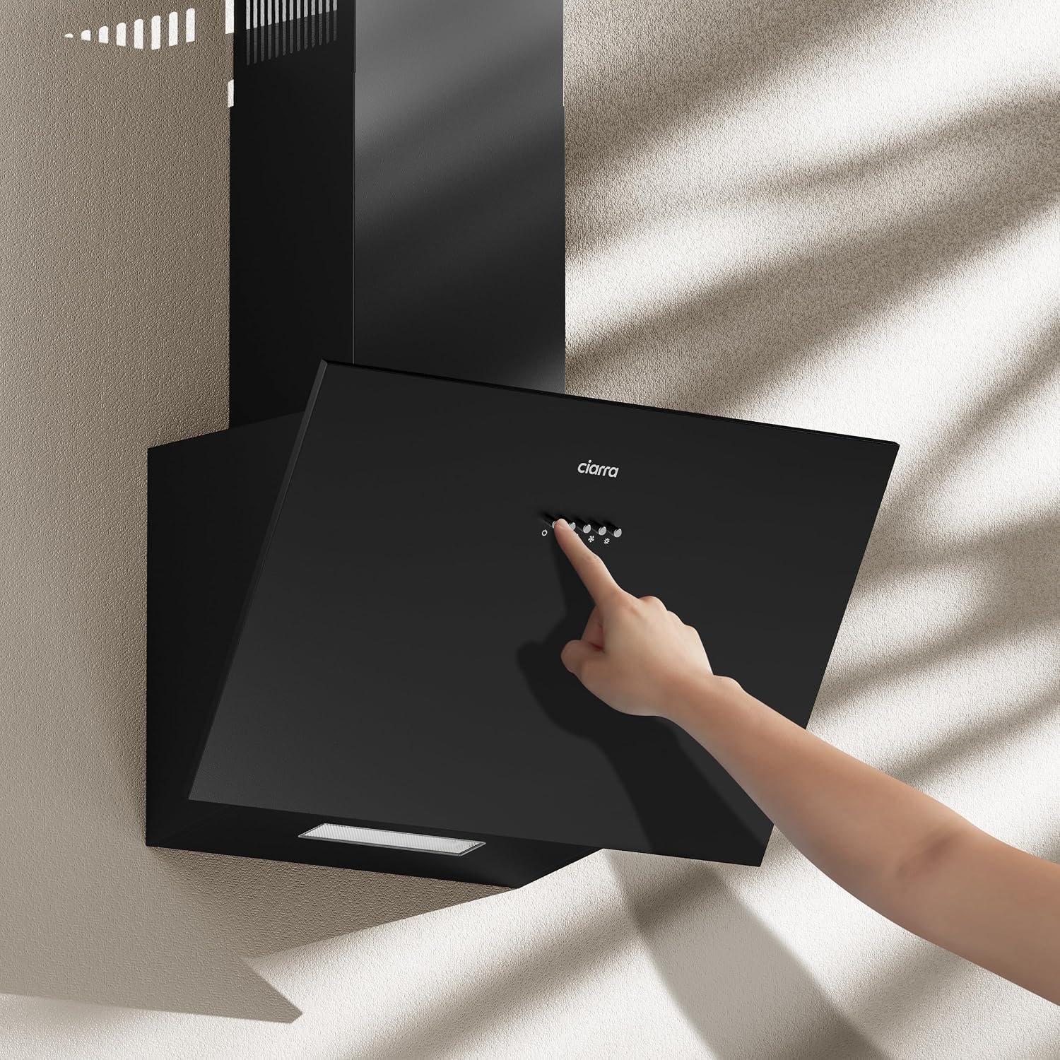 Detalle de CIARRA CBCB6762A Hotte Aspirante Inclinée 60 cm – Classe A+++, 674 m³/h,-Noir Matte