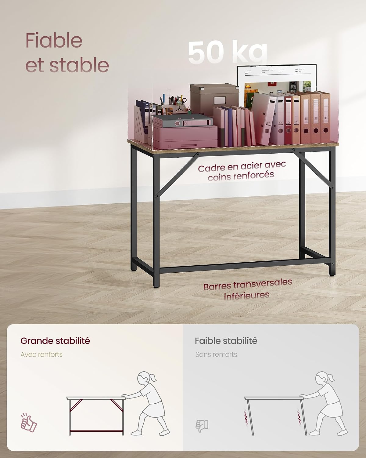 Detalle 2 de VASAGLE LWD041B02 compact bureau 100 x 50 cm, grijs en zwart
