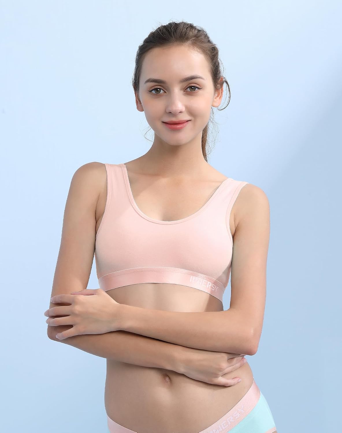 Detalle 2 de INNERSY Mädchen-Bustier Sport-BH aus Baumwolle ohne Bügel (Bralette) – 3er Pack, für 6–16 Jahre