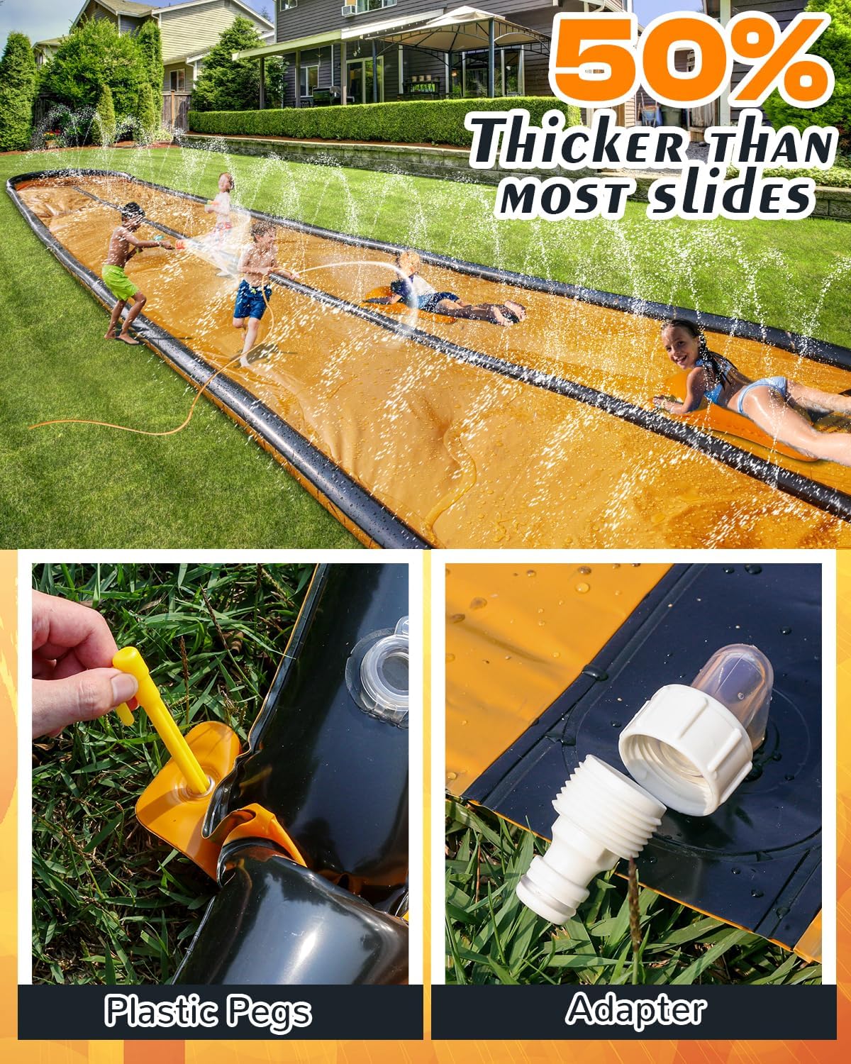 Detalle 2 de 32ft Slip Water and Slide for Kids & Adults — Extra-Long Backyard Water Slide with Pool and 2 Inflatable Bodyboards