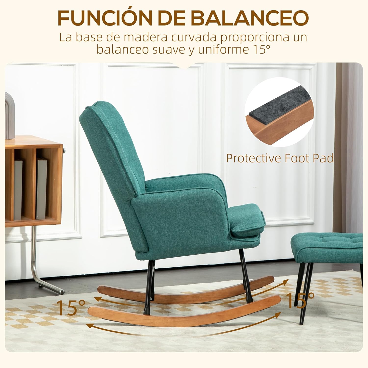 Thumbnail 3 de HOMCOM Silla Mecedora con Reposapiés Verde Azulado