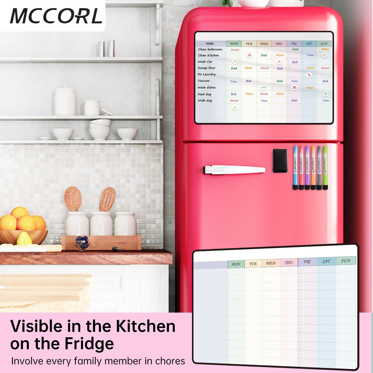 Detalle de MCCORL Magnetic Chore Chart weekly fridge whiteboard (Monday to Sunday)