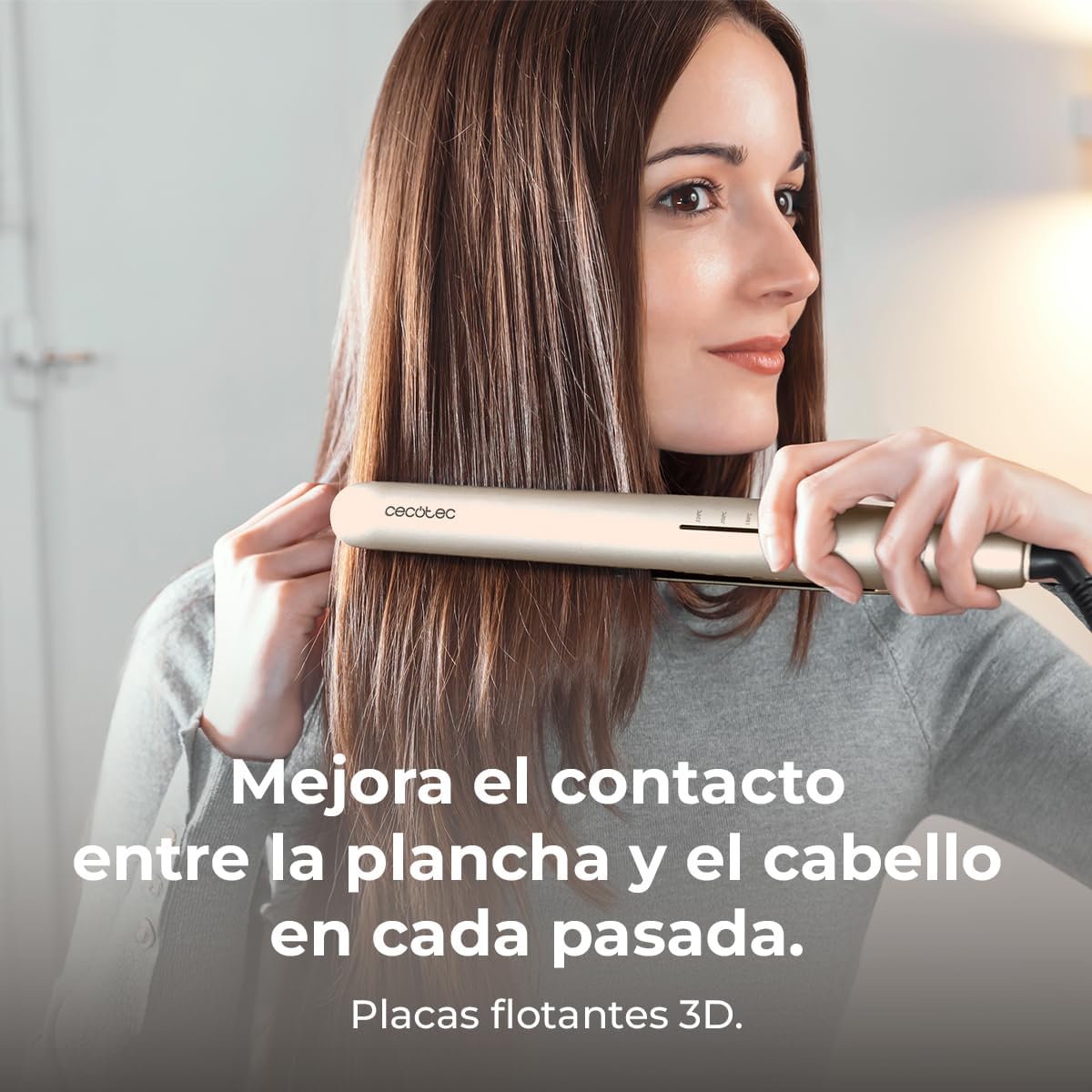 Detalle de Cecotec Fer à Lisser Étroit Lisse 880 HidraProtect – 48W, Kératine, Argan et Pro Ionizer