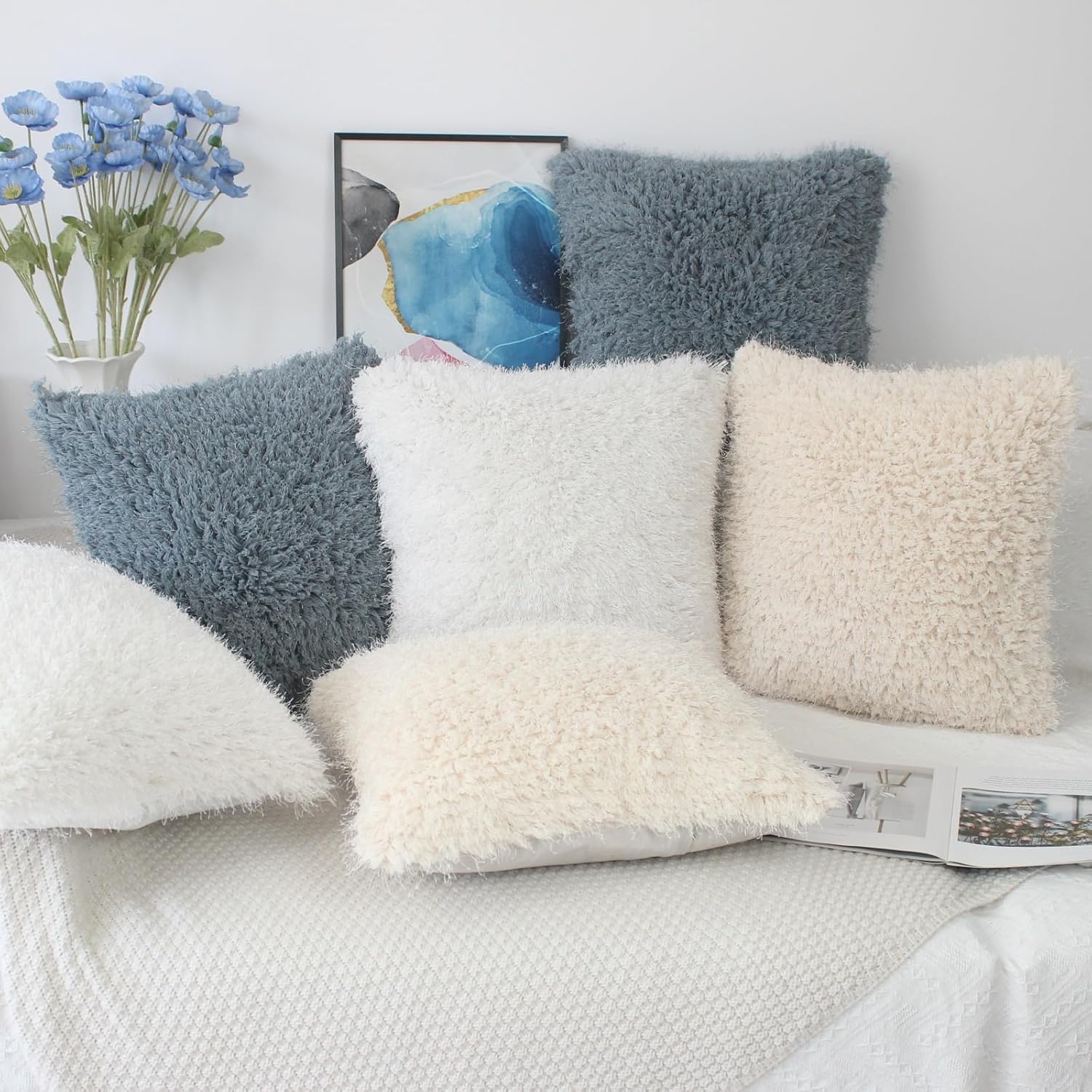 Thumbnail 6 de OYIMUA Sherpa & silk-style faux fur cushion covers (50cm x 50cm), beige, set of 2
